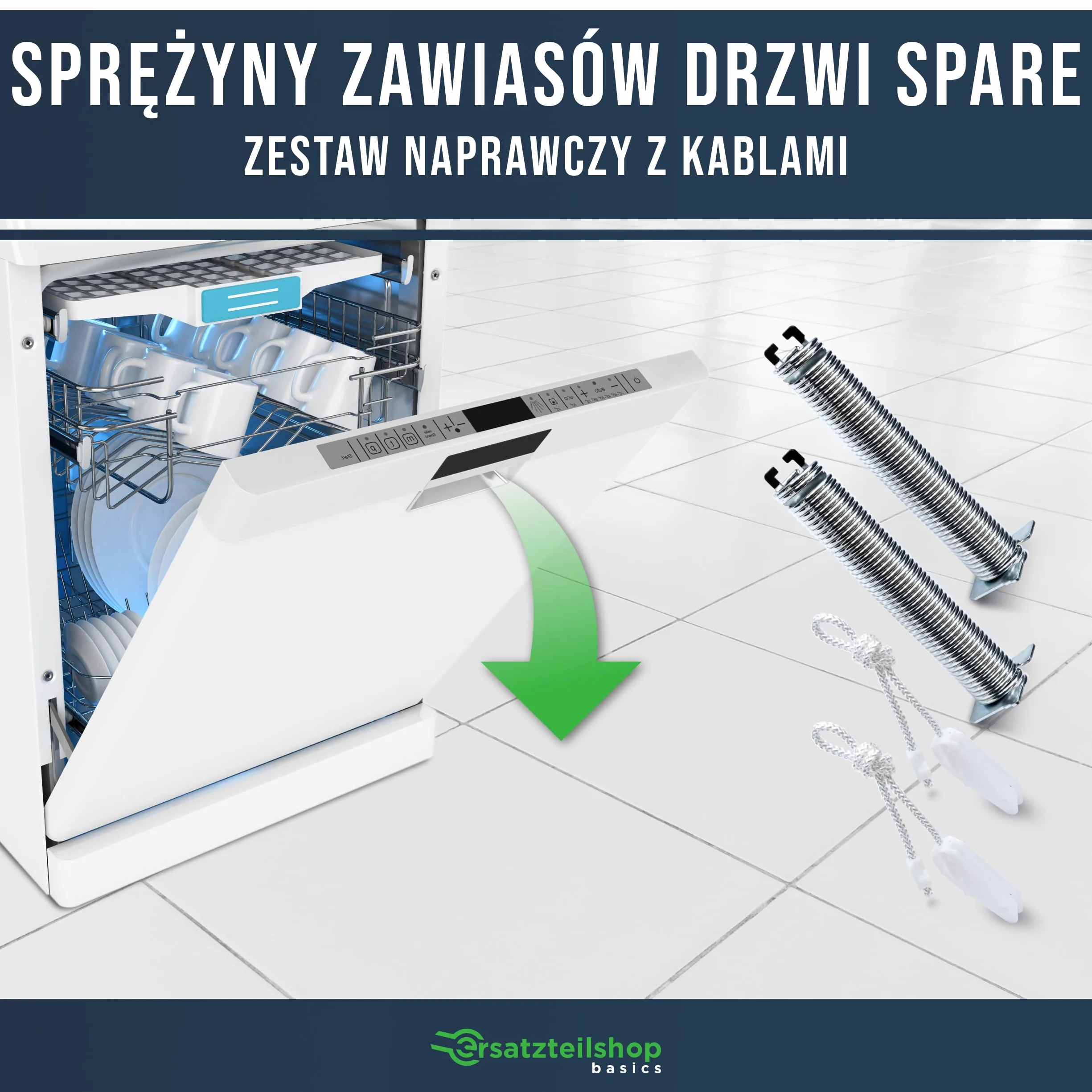 Sprężyny zawiasowe drzwiowe do zmywarki jak 00754869, zestaw naprawczy z linkami do zmywarki Bosch, Siemens, Neff, kod koloru czarny