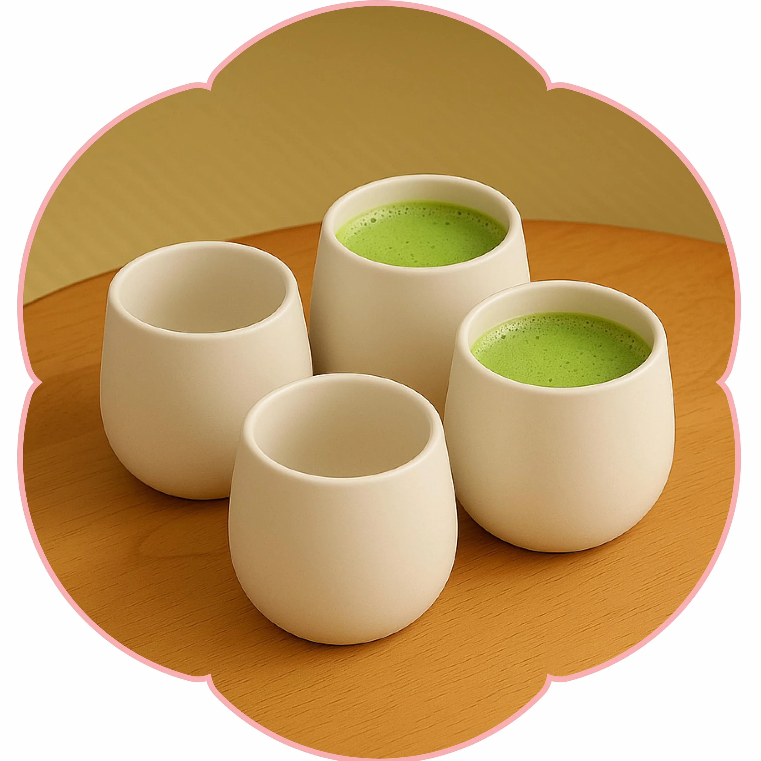Goodwei Zestaw 4 japońskich filiżanek – Kubki ceramiczne bez ucha, okrągły kształt i minimalistyczny design – Idealne do herbaty, matchy lub kawy (Camellia White)