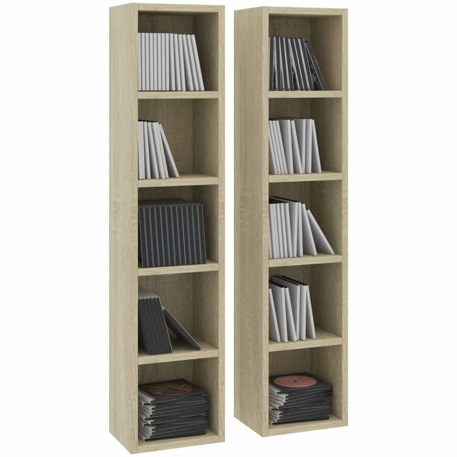 Sonoma dębowa szafka na płyty CD, 2 sztuki, 21 x 16 x 93,5 cm, drewno wielowarstwowe, regał modułowy, klasyczna szafka na płyty CD, regulowane przegródki drewniane