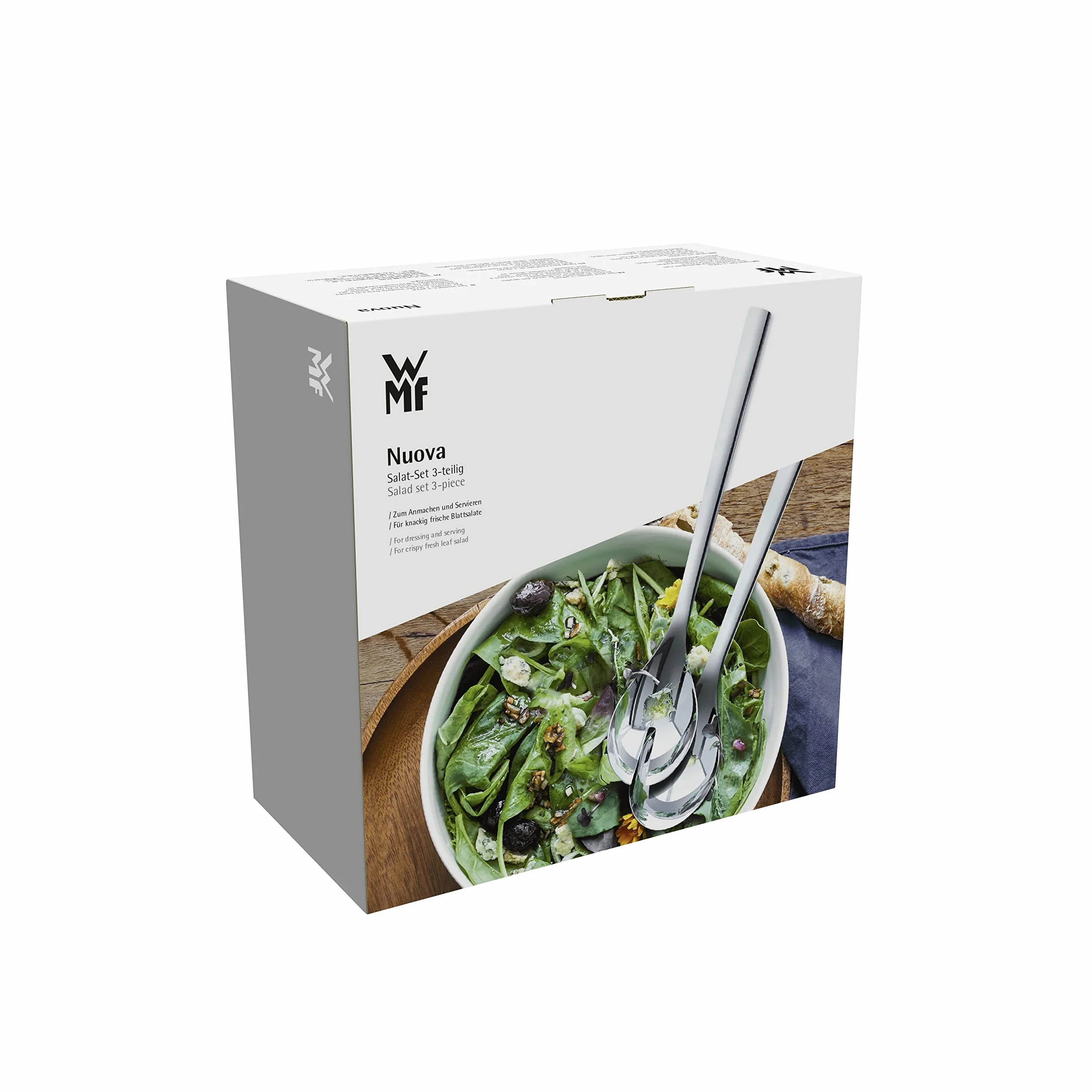 WMF Nuova 3-częściowy zestaw misek do sałatek, stal nierdzewna, 30 cm, z miską do sałaty, polerowana stal nierdzewna Cromargan, porcelana, nadaje się do mycia w zmywarce