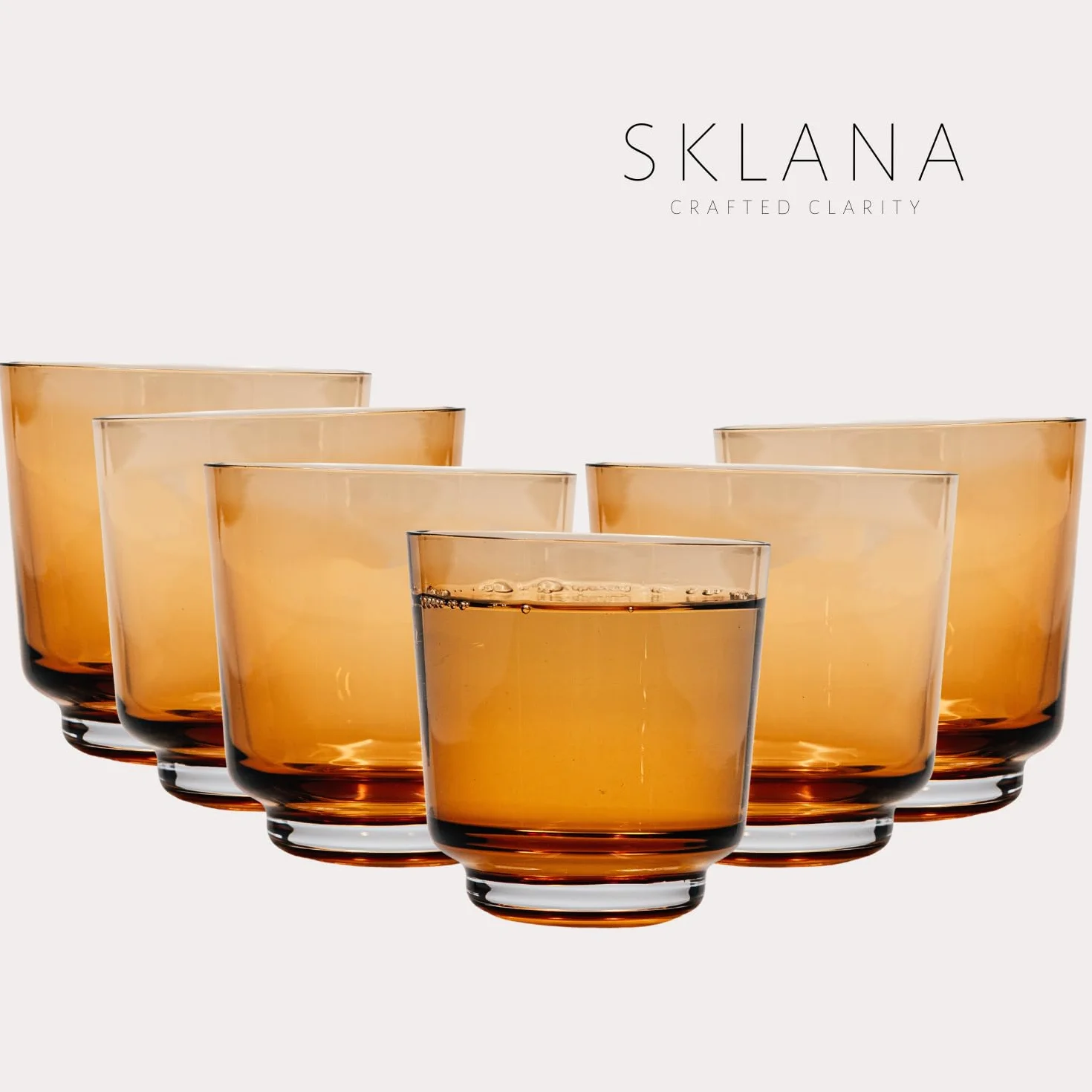 Szklanki bursztynowe 200 ml - zestaw 6 sztuk - tumblery lowball ręczne szkło kryształowe premium, eleganckie szklanki do whisky, koktajli i wody