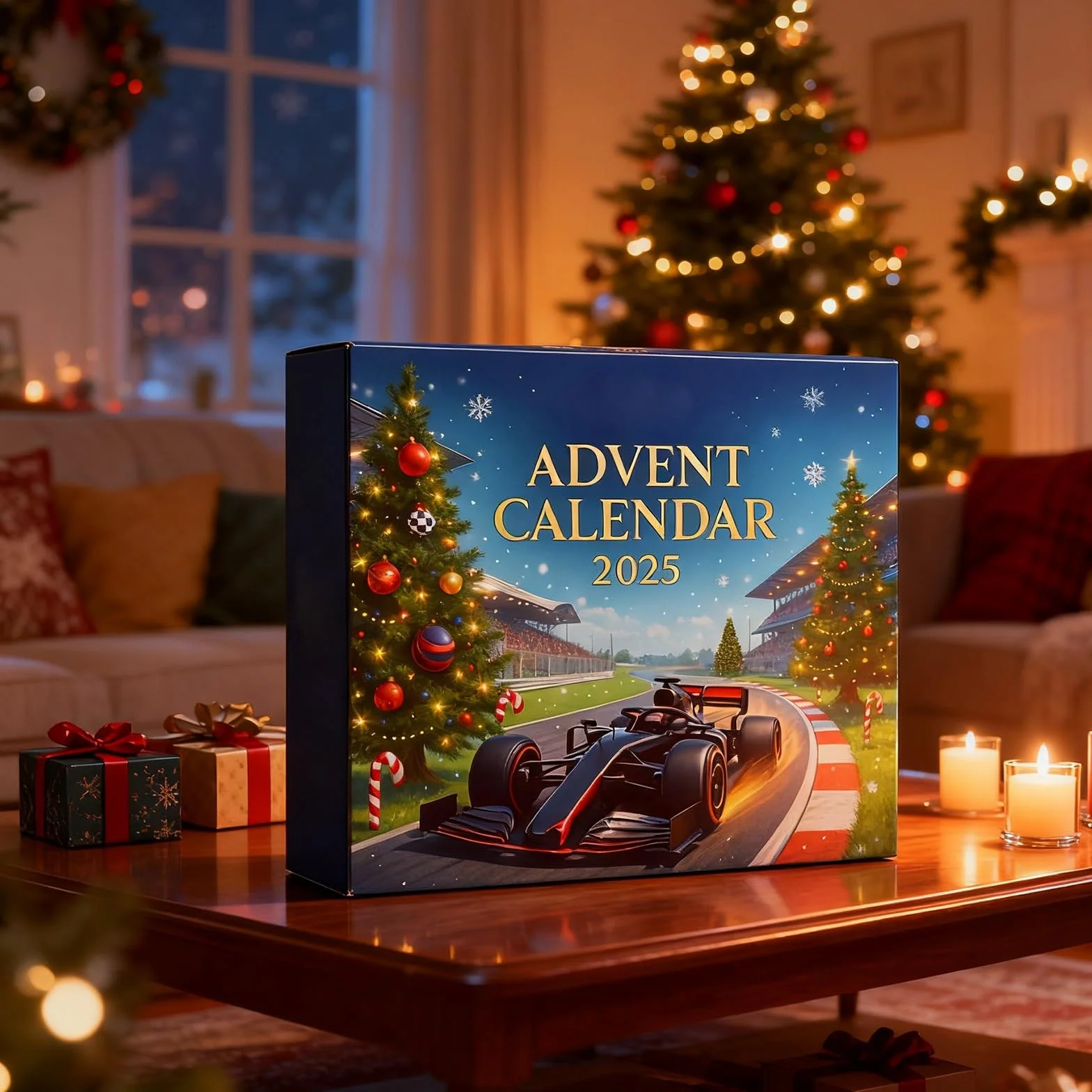Racing 2025 Christmas Advent Calendar, 24-Day Countdown, 2D Racing Team Ornament, Holiday Surprise for Boys and Girls
