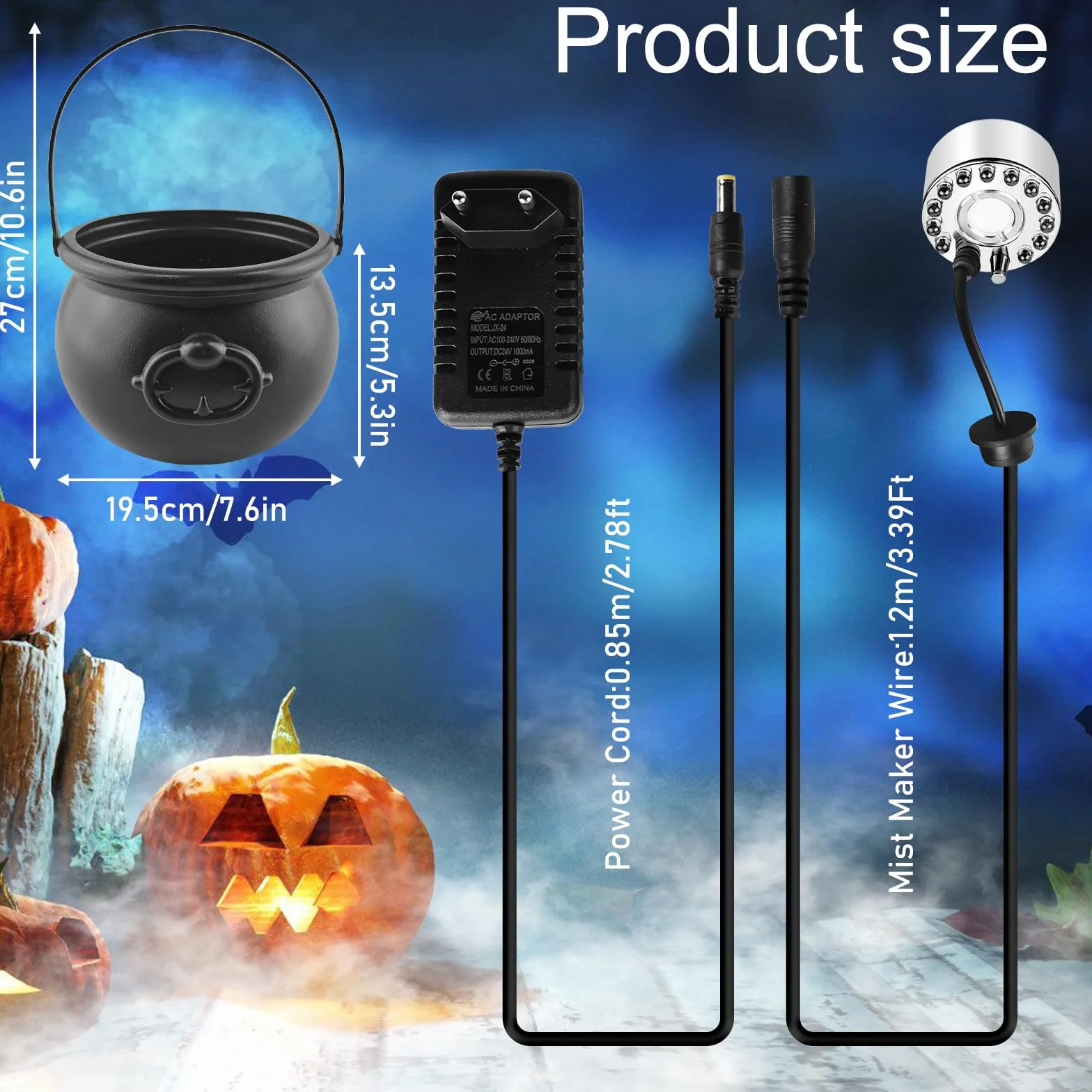 Fogger Mist Maker opryskiwacz na Halloween, czajnik czarownicy, ultradźwiękowy nebulizator, maszyna do mgły, mini fontanna przeciwmgielna, dekoracja na Halloween, do użytku na zewnątrz