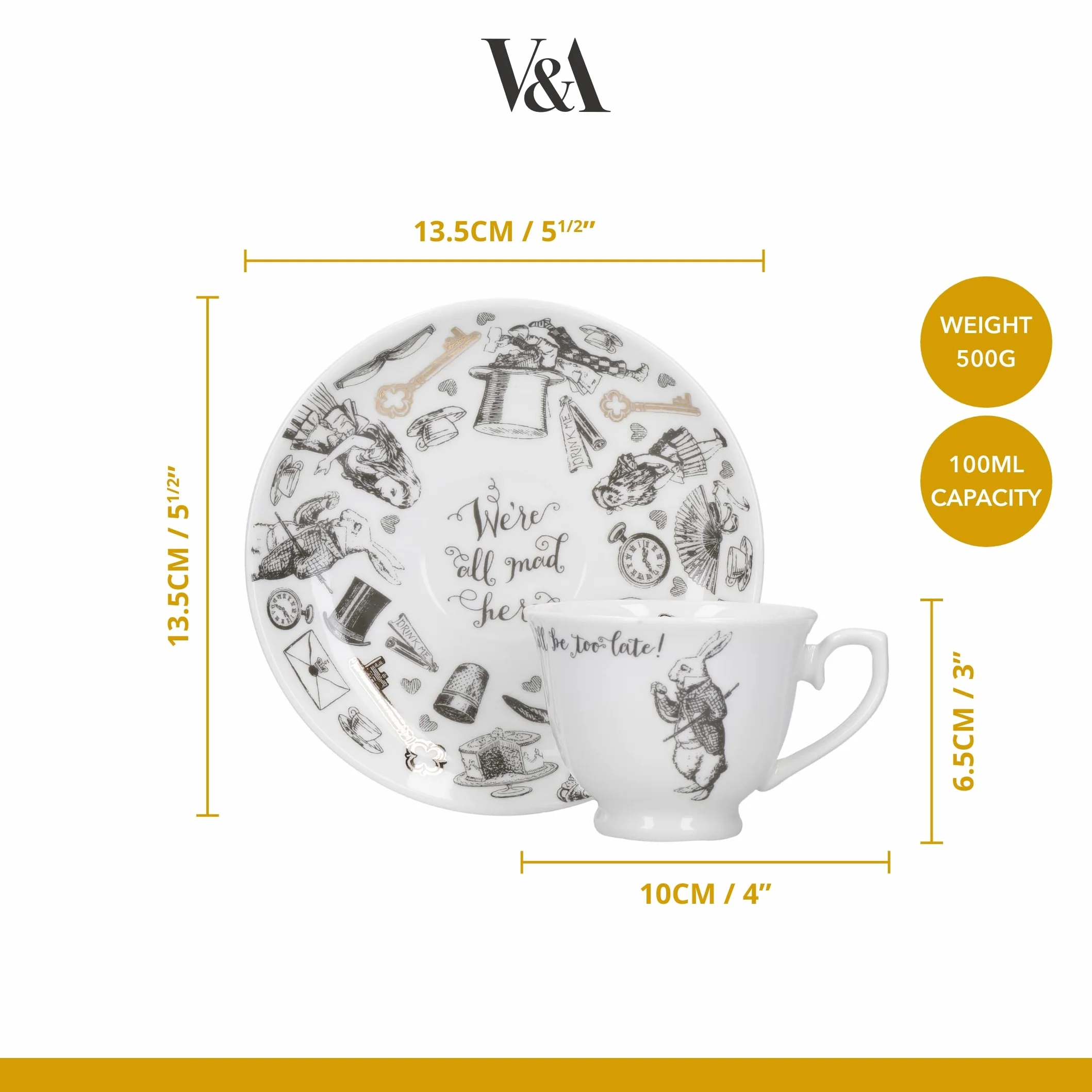 V&A Alicja w Krainie Czarów Filiżanka i Spodek do espresso, 100 ml