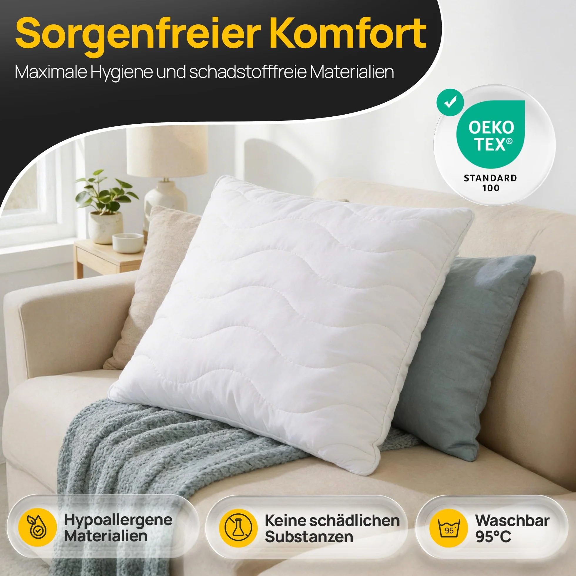 LILENO HOME Poduszka 50 x 50 cm [zestaw 2 sztuk] jako poduszka dekoracyjna z zamkiem błyskawicznym do regulacji, nadaje się do prania w temperaturze do 95°C, sofa i poduszka dekoracyjna na kanapę