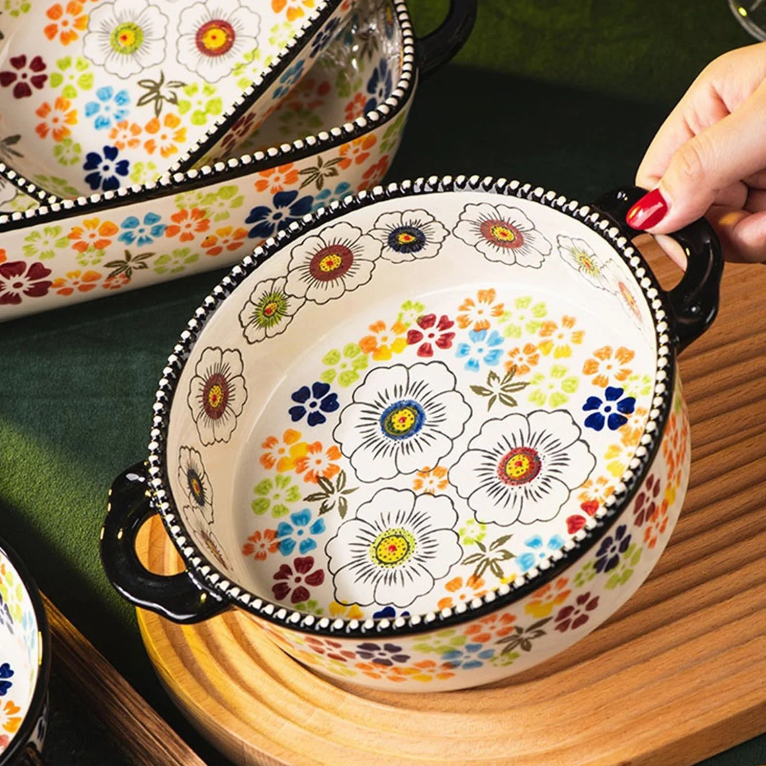 Garnek Domowe naczynia do pieczenia o dużej pojemności, wysoka temperatura, vintage podszkliwne naczynia, głęboki talerz z uchwytem kuchnia (19 cm)