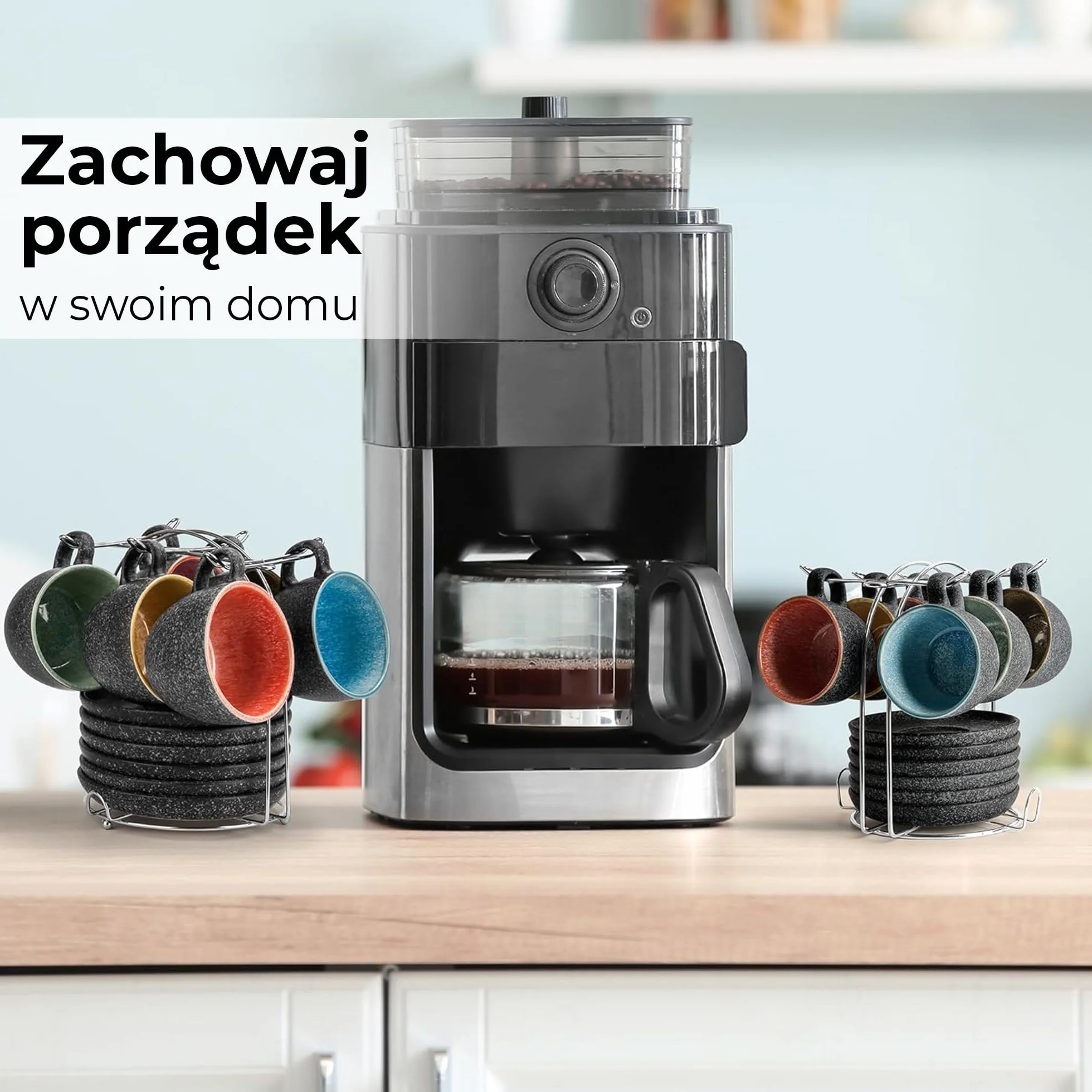 MIAMIO – 80 ml ceramiczne składane filiżanki do espresso z spodkami i metalowym stojakiem, zestaw 6 filiżanek do espresso, filiżanki demitasses, kubki do kawy na espresso, latte, café mocha i herbatę