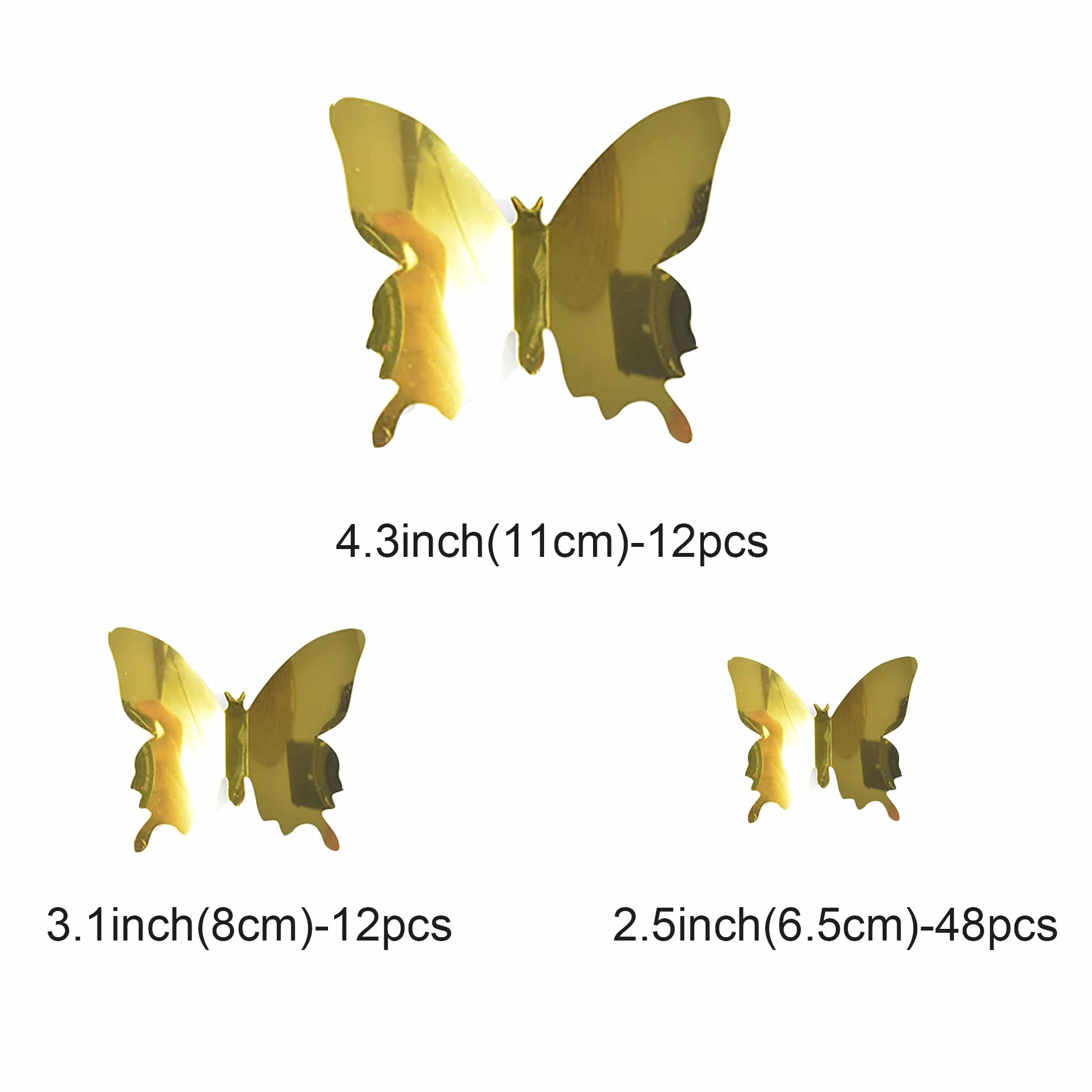 72 szt. 3D lustro motyl naklejki ścienne 3 rozmiary usuwalne naklejki motyle, dekoracja sypialnia dziecięca i ślub, złote