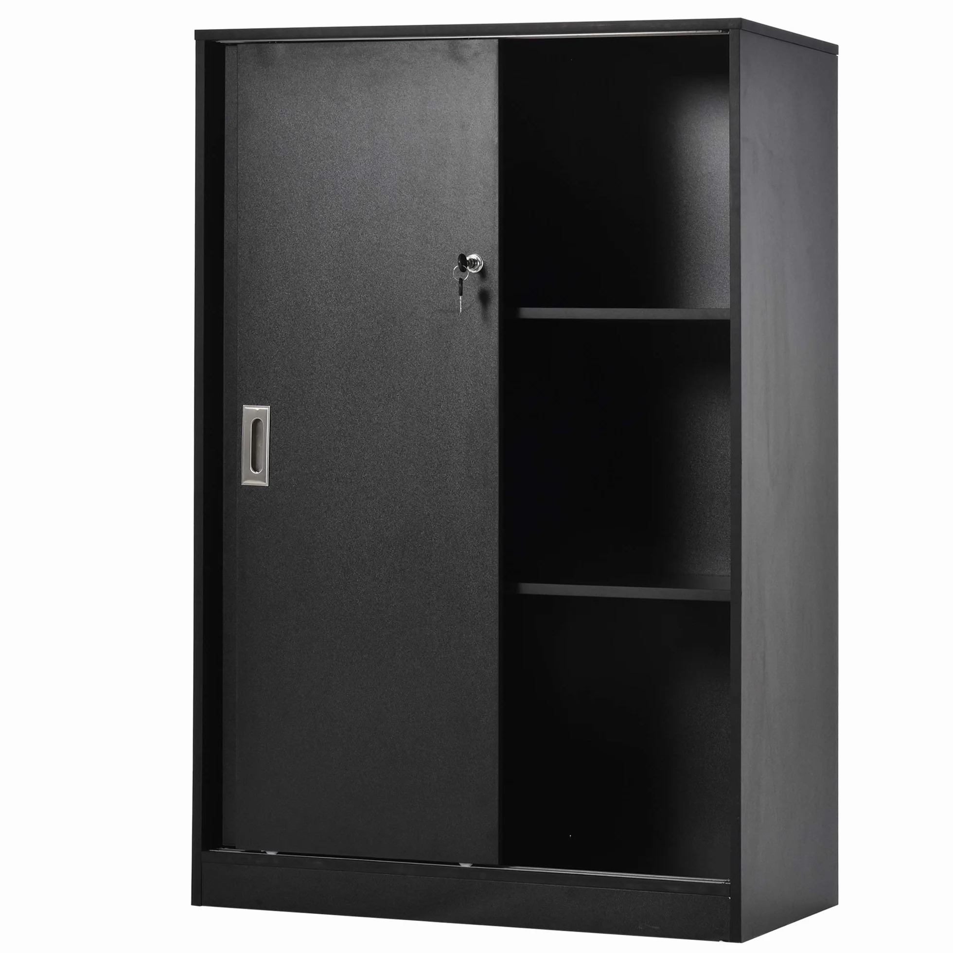 HOMCOM Szafka biurowa Szafa z 2 zamykanymi drzwiami przesuwnymi dim. 80L x 40 l x 120H cm 2 półki panelowe czarne