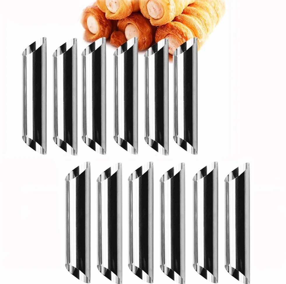YIQI CannoliTubes ze stali nierdzewnej, kremowy, róg, śruby, kształt półksiężyca, DIY, anoda, spirala, ciasto, pieczenie, cannoli, tubki, 12 sztuk