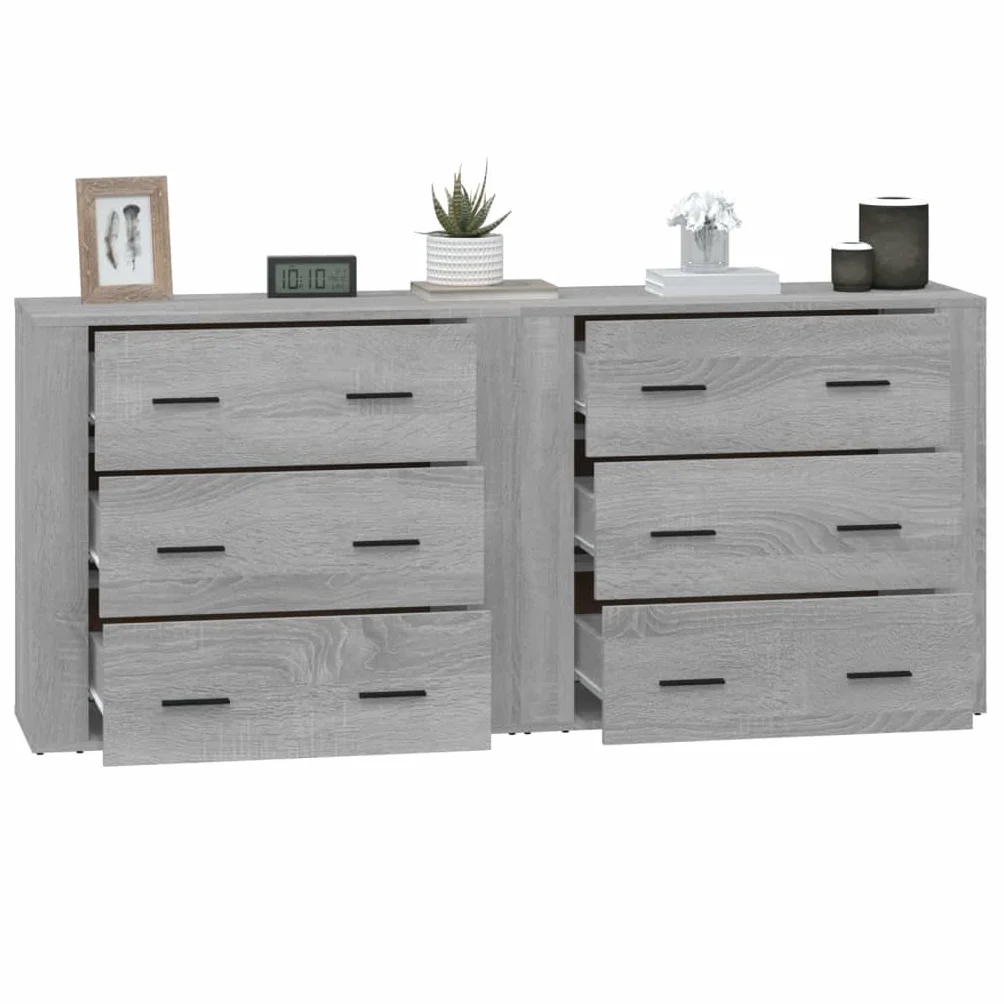 Kredensy zestaw 2 sztuk, szare drewno Sonoma, 80 x 33 x 70 cm, z dużą ilością miejsca do przechowywania do salonu, kuchni, korytarza, uniwersalna szafka do przechowywania