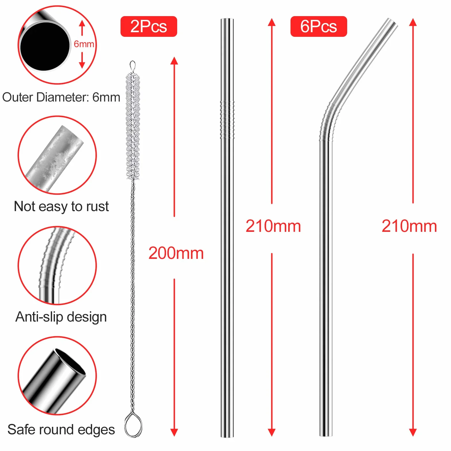 Słomki ze stali nierdzewnej wielokrotnego użytku 12 szt. 21 cm z 2 szczotkami do czyszczenia