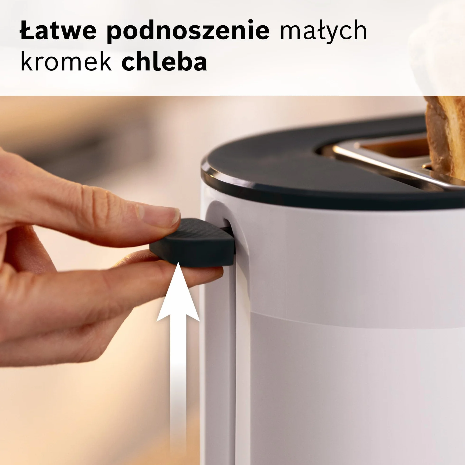 Bosch, toster, MyMoment, pojemnik na 2 kromki, podgrzewanie, rozmrażanie, ruszt na bułki, funkcja wysokiego podnoszenia, automatyczne wyłączanie, biały, TAT2M121