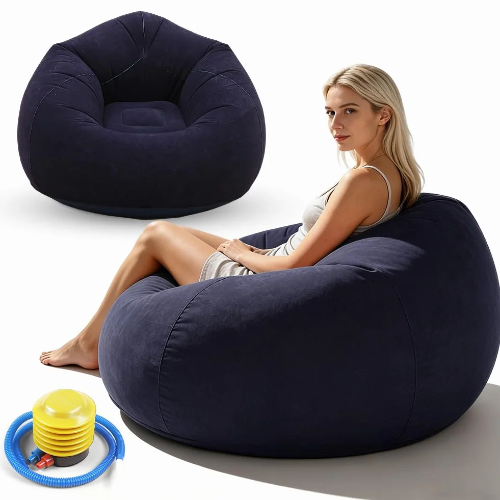 Nadmuchiwany worek do siedzenia, nadmuchiwany fotel, sofa plażowa, worek do siedzenia, sofa dmuchana do użytku na zewnątrz, na kemping, kemping, imprezy na plaży (niebieski)
