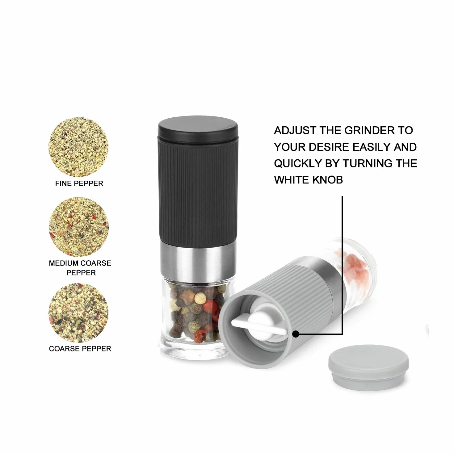 Vevok Chef Mini Zestaw młynków do soli i pieprzu, Małe Regulowane Ceramiczne Młynki do Soli, Przenośne Młynki do Przypraw, Małe Młynki do Pieprzu, Do Grilla, Imprezy, Podróży, Prezenty…