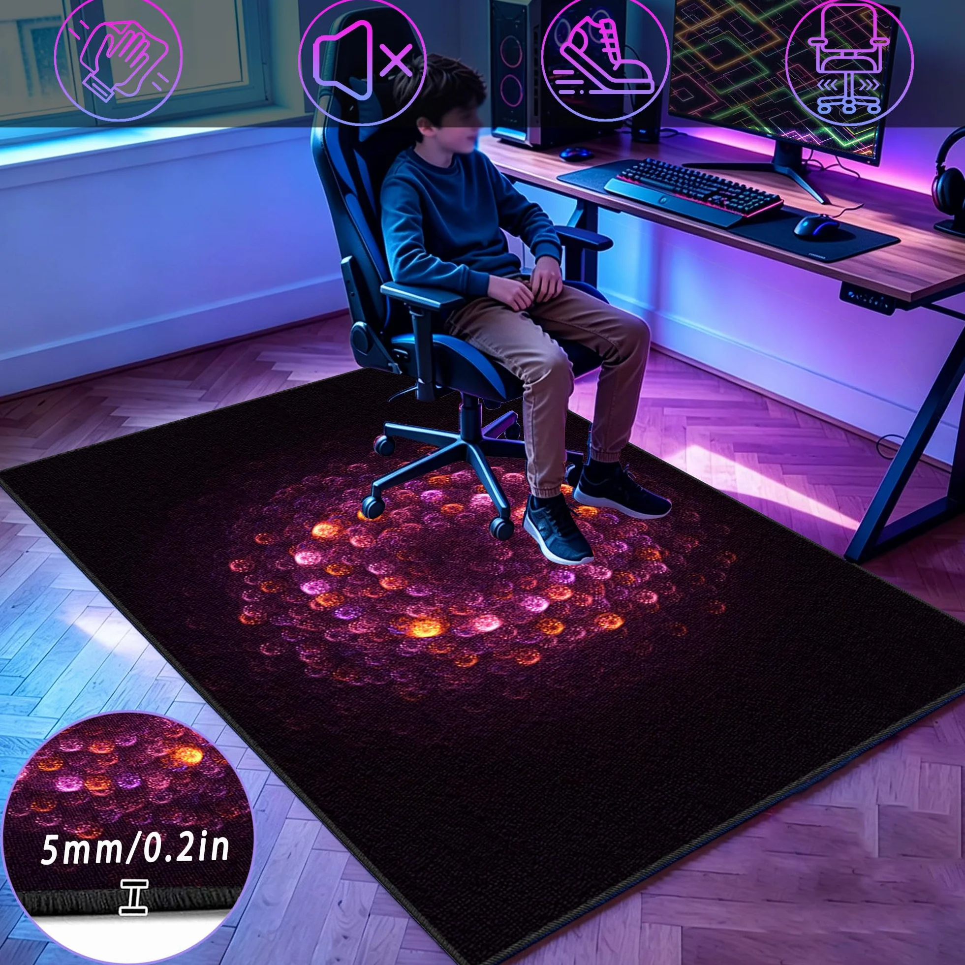 Dywan do sypialni Gaming Mata do gier na krzesło komputerowe 130 x 190 cm Antypoślizgowy dywan krzesło do gier na salę zabaw Dywan do salonu dla graczy Chłopiec