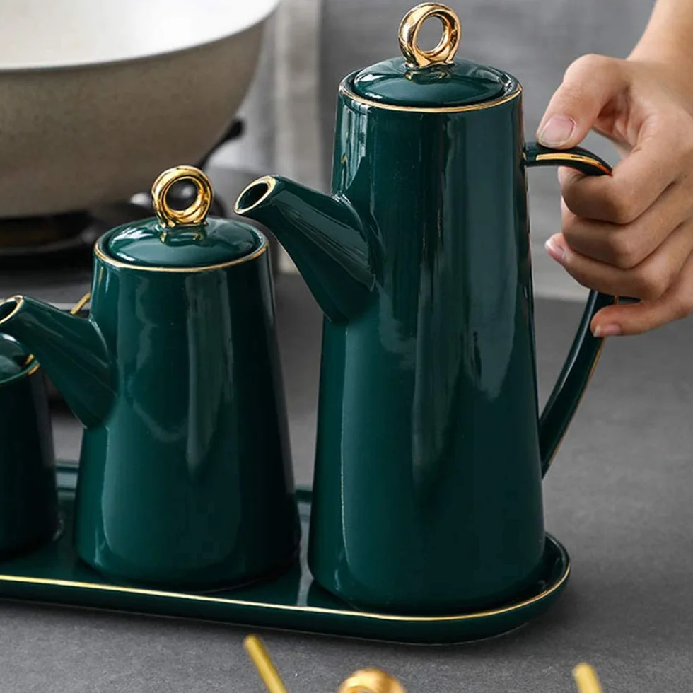 ESNY Generyczna butelka na oliwę z oliwek, ceramiczna, nadaje się do przechowywania oleju, octu, sosu sojowego i innych płynów, 1 sztuka, 400 ml