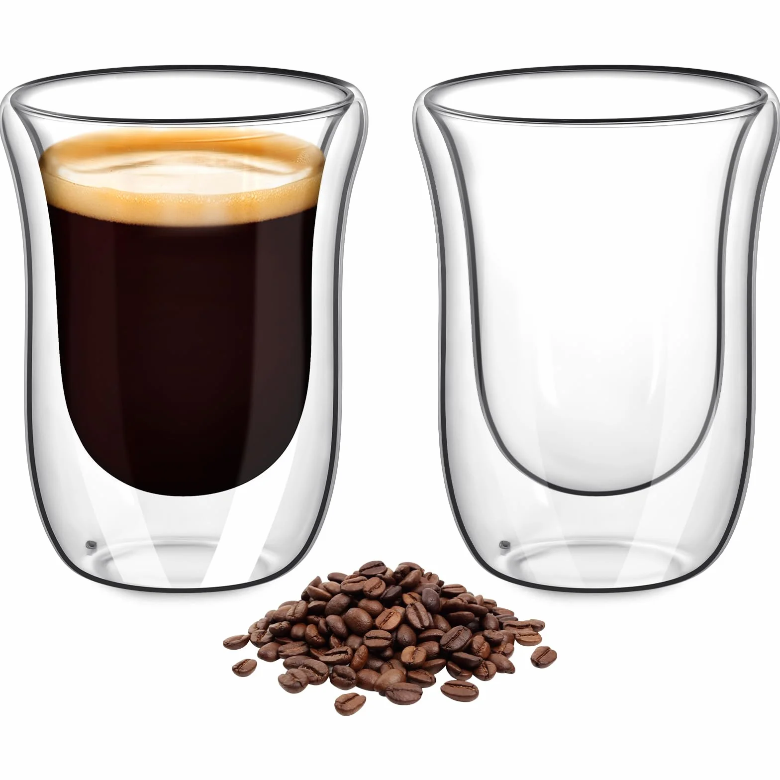 Szklanki termiczne z podwójnymi ściankami,250 ml szklanki do espresso,2 sztuki,szklanki ze szkła borokrzemowego, filiżanki kawy, cappuccino,latte macchiato,herbaty,mleka,piwa,soku