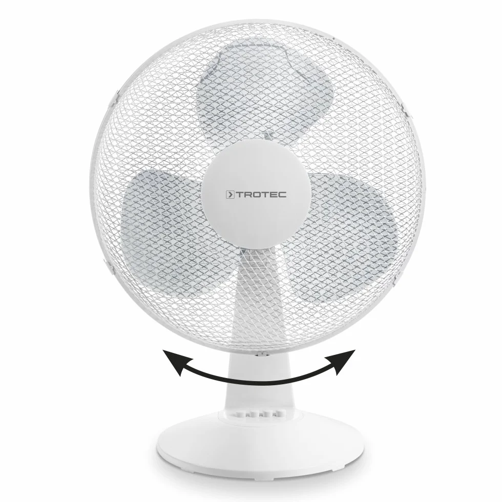 TROTEC Wentylator stołowy TVE 15 – 40 Wat, oscylacja 80°, 3 stopnie prędkości, Ø 40 cm, bardzo cichy, biały