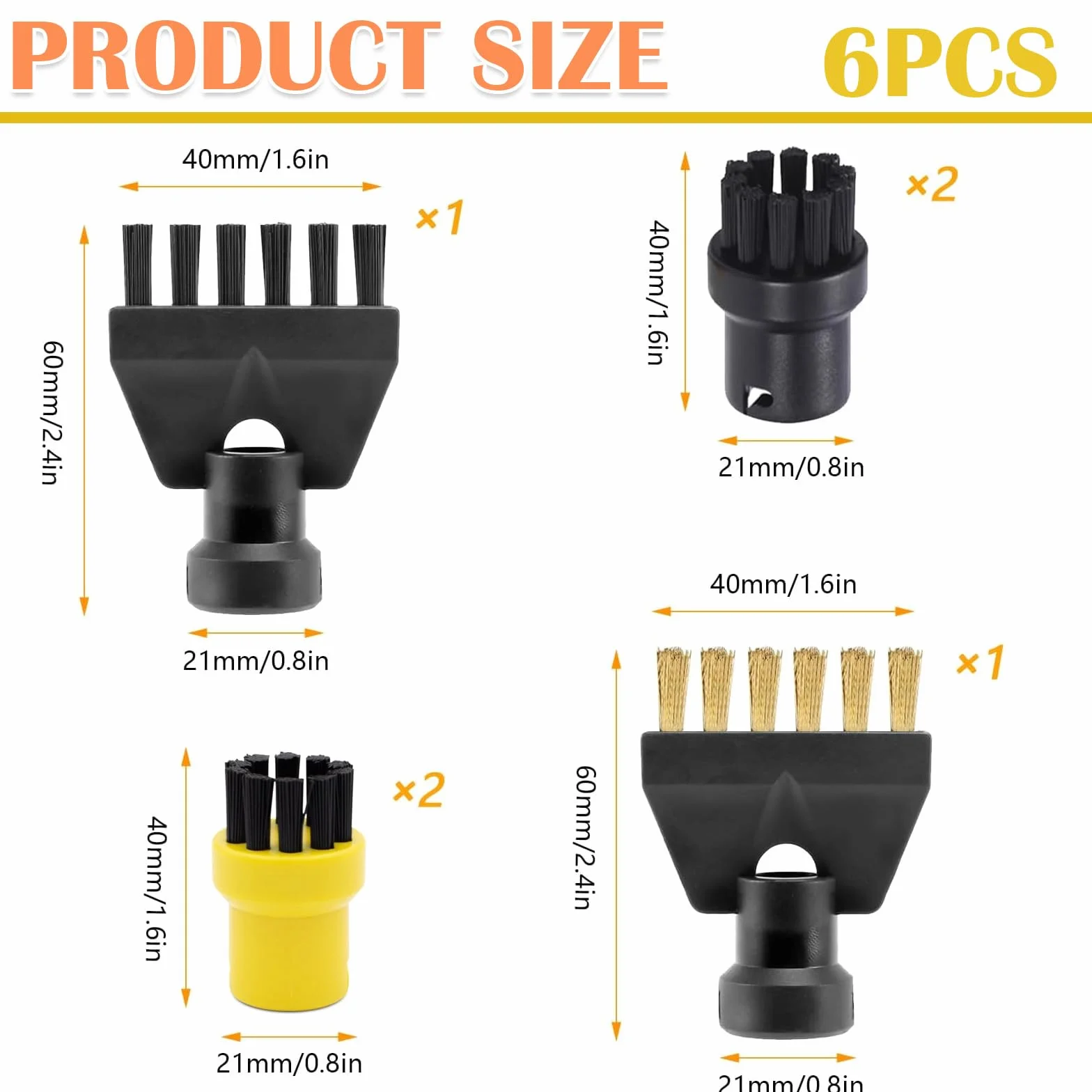 6-częściowy zestaw szczotek do czyszczenia parowego - akcesoria do czyszczenia parowego do SC1 SC2 SC3 SC4 SC5 SC7 CTK10 CTK20 (4 małe okrągłe szczotki + 2 szczotki szczelinowe)
