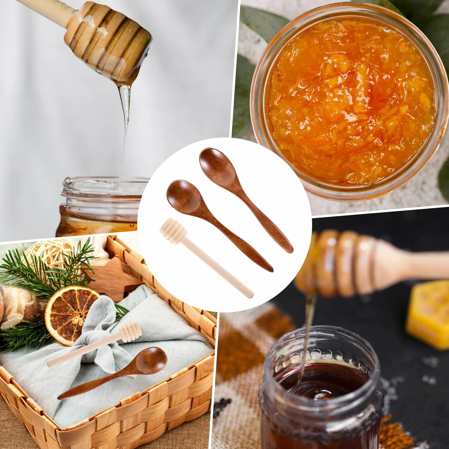 oruola 6 sztuk drewnianych łyżek do miodu, łyżki drewniane, łyżki drewniane, naturalnie małe drewniane łyżki, spirala miodowa, patyczki do dżemów, syropów, kawy, herbaty do mieszania i mieszania