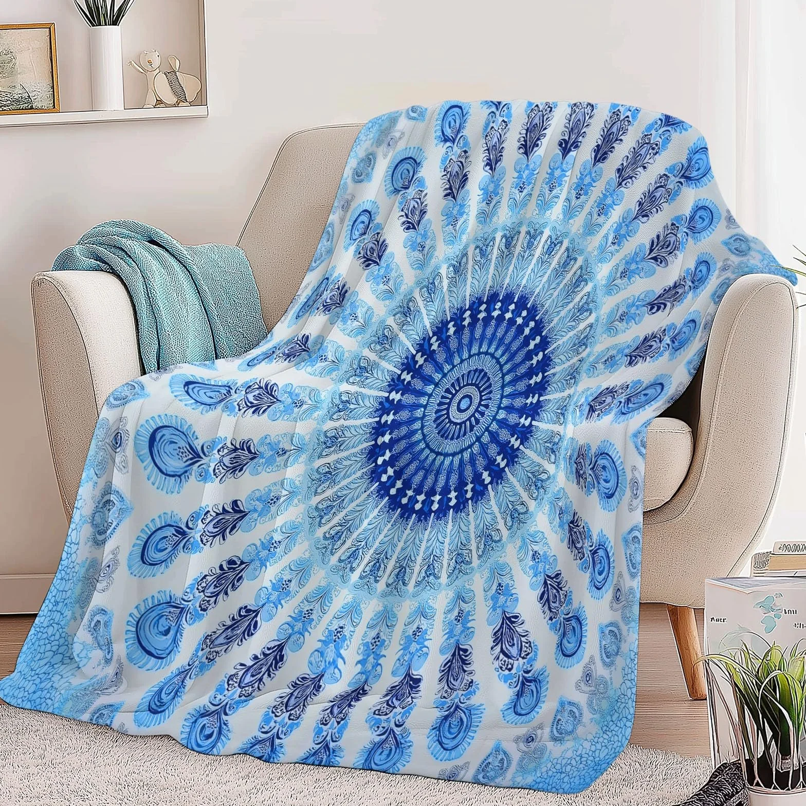 Miękki koc sherpa, 180 x 200 cm, dla dzieci i dorosłych, w stylu retro, mandala, kwiaty, flanela, pościel, hipoalergiczny, ciepły koc na łóżko, nadaje się do prania, na sofę, krzesło, łóżko, salon