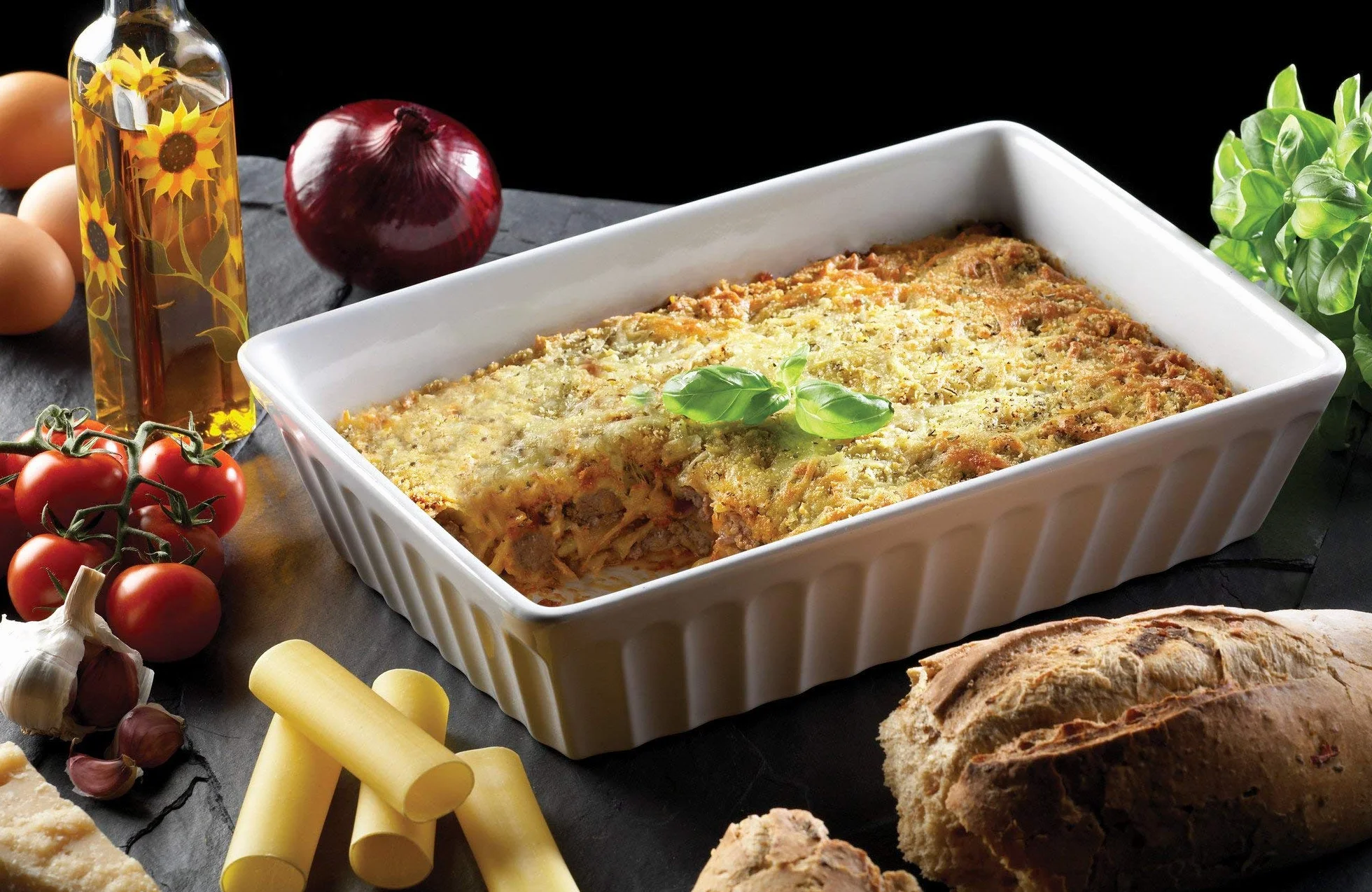 KitchenCraft Naczynie do Lasagne World of Flavours, Kamionka, 30 × 21 cm – Kolor Biały