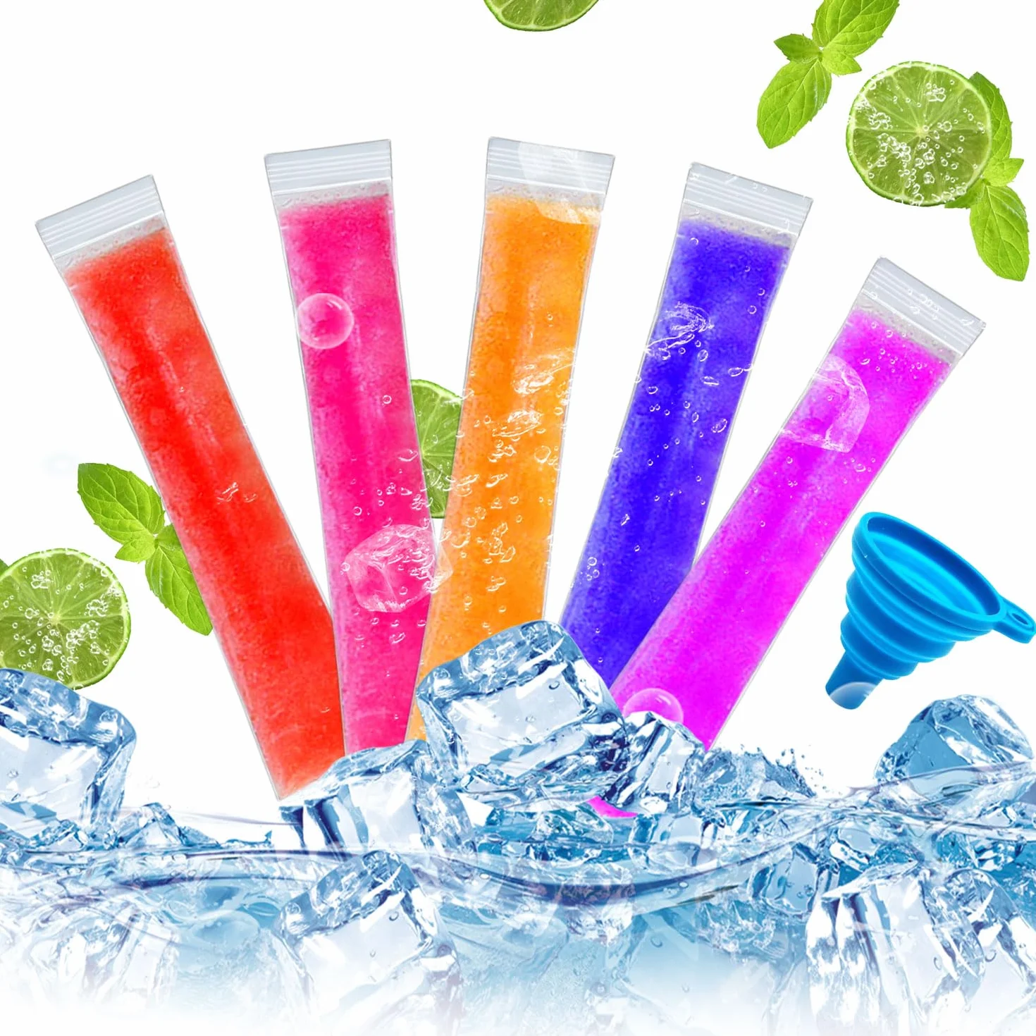 200 sztuk foremka Popsicle z lejkiem w saszetce z lodem 5,5 x 28 cm Diy Popsicle pokrowiec nadaje się do domowych lodów, batonów jogurtowych i soków owocowych