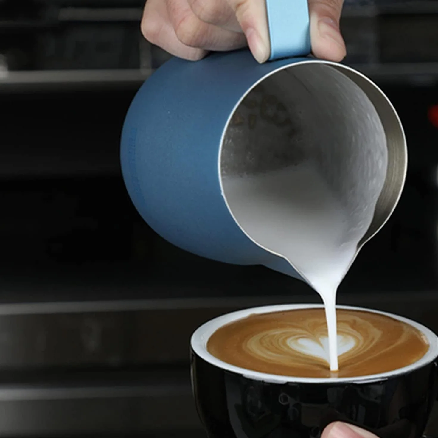 Dzbanek na mleko, Dzbanek do spieniania mleka ekspresu kawy, kubek ze stali nierdzewnej, dzbanek, latte, mały, elegancki spieniacz, 600/350 ml, w kolorze niebieskim