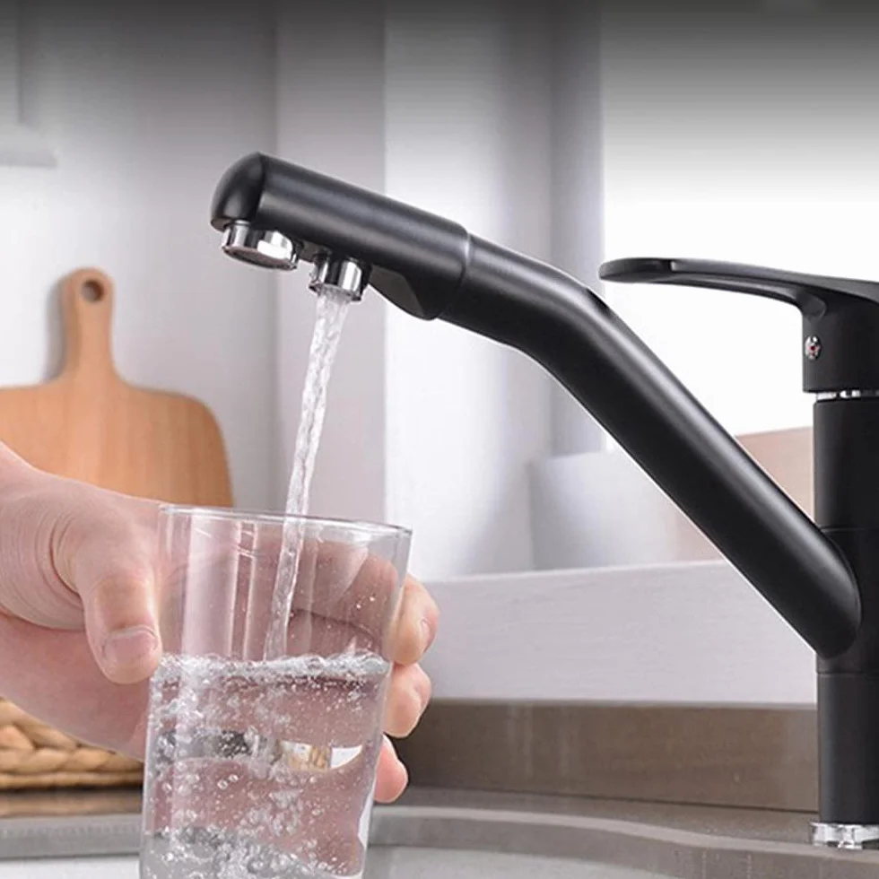 3-drożny kran kuchenny z filtrem wody, obracany o 360°, chromowany kran do oczyszczania wody do czystej wody, bateria kuchenna z wbudowanym systemem filtrów
