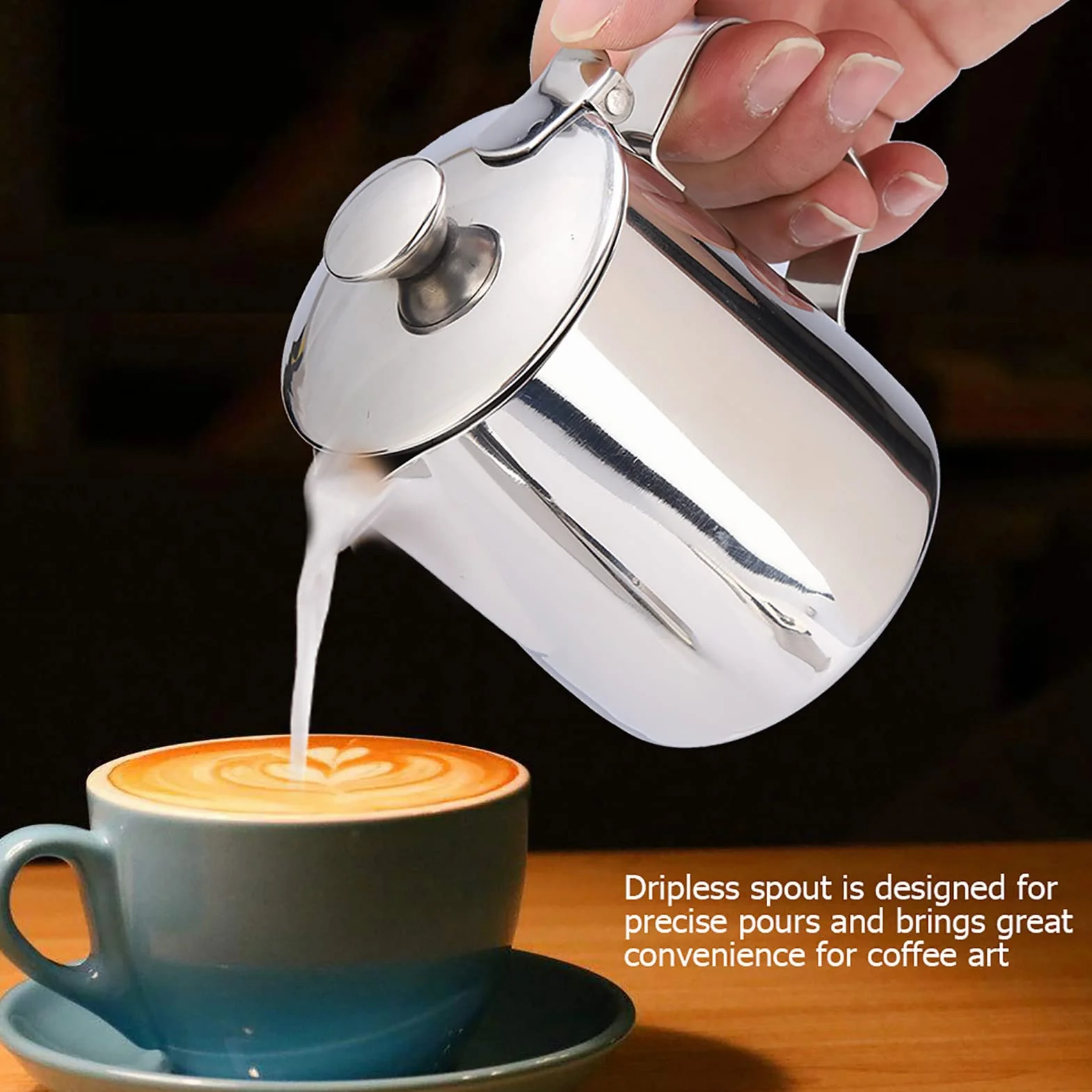 Dzbanek do Mleka ze Stali Nierdzewnej do Serwowania Kawy z pokrywką Kubek do Kawy ze Stali Nierdzewnej Kubek Szkło do Mleka do Kawy Latte Art (6000Ml) (350ml)