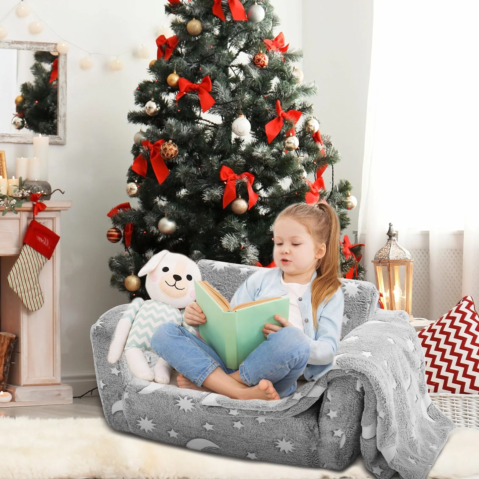 VEVOR Składana sofa dla dzieci, fosforyzująca sofa, rozkładana sofa dla dzieci 2 w 1, bardzo miękka rozkładana sofa do siedzenia i spania, do sypialni.