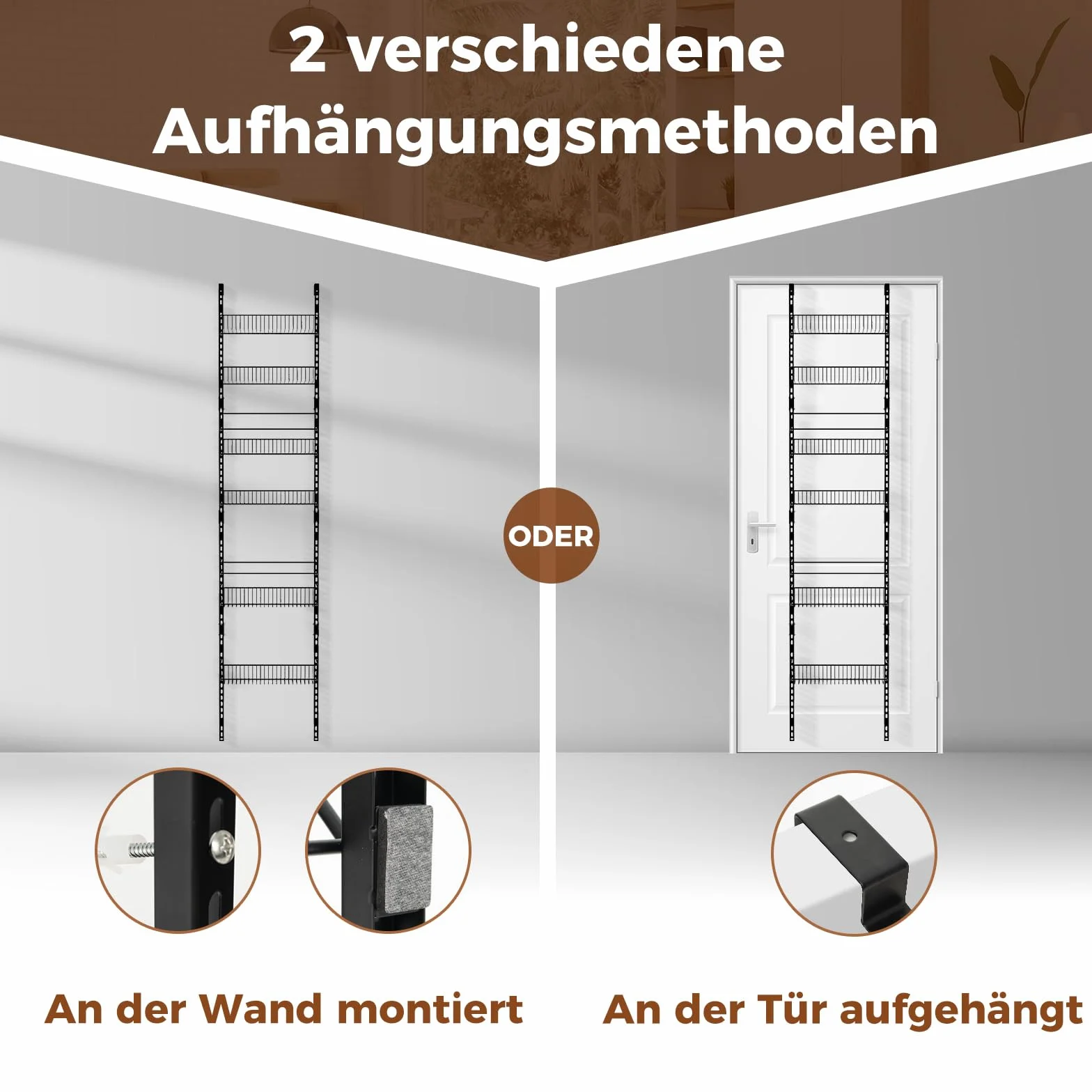 COSTWAY Wiszący organizer na drzwi/ścianę, regał wiszący z 6 regulowanymi półkami, wiszący schowek na przybory gospodarstwa domowego, regał prysznicowy, kosz wiszący, stalowy regał na drzwi do kuchni