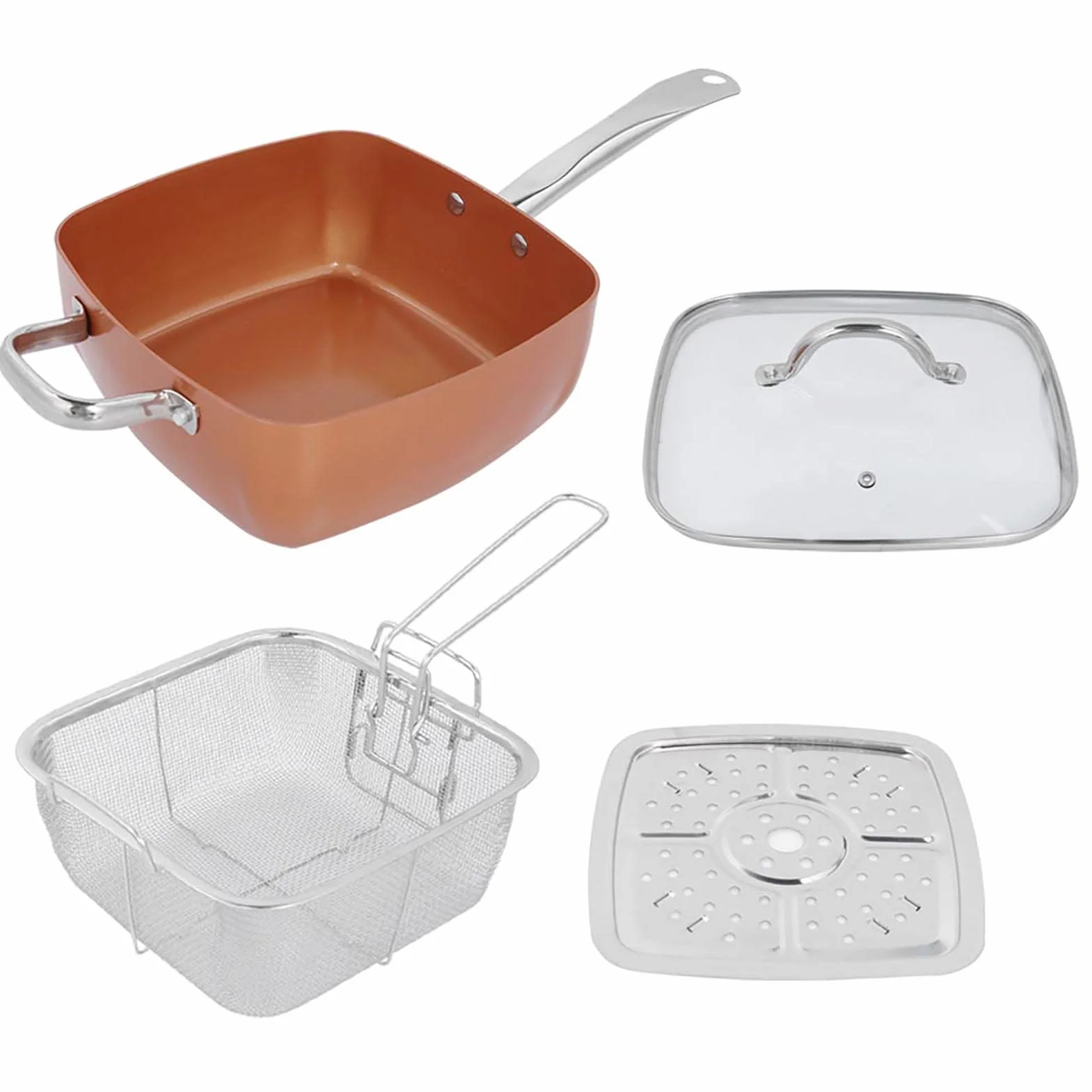 Yinhing Zestaw Naczynia Kuchennego ze Stali Nierdzewnej, Patelnia ze Stali Nierdzewnej + Szkło + Aluminium 4PC/SET STEAL STEL STEL PASKA DO KURKU, STAT, ZIEMATY, WAGŁO