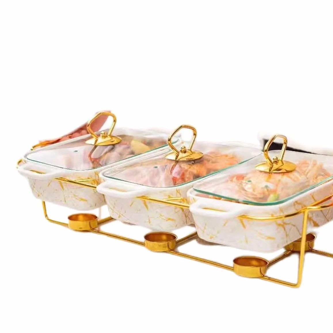 Zestaw serwerów bufetowych – 3 x 0,9 l l naczynia ze szklanymi pokrywkami – eleganckie podgrzewacze do żywności do cateringu, na wesela i imprezy