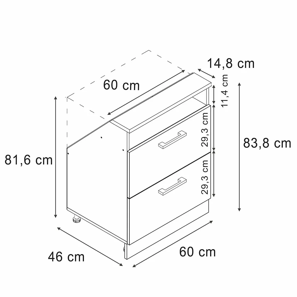 Vicco Szafa skosna Rion, Biały wysoki połysk/Biały, S60 x G46 cm z 2 szufladami, oszczędność miejsca pod skosami