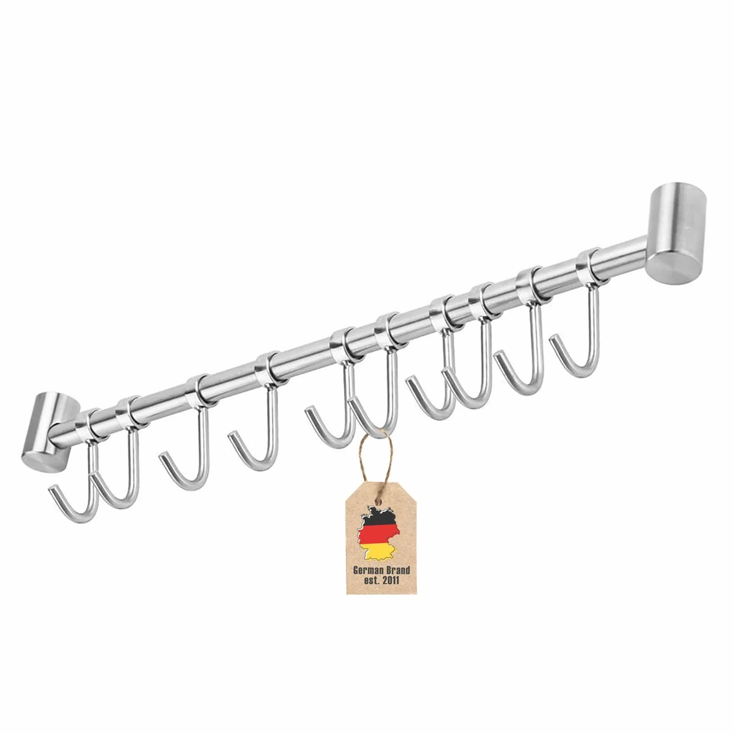 Wiszący reling kuchenny Intirilife wykonany ze stali nierdzewnej z 10 ruchomymi haczykami do wiercenia - 52,6 x 3,4 x 2,2 cm - reling kuchenny haczyk reling drążek uchwyt na kubek uchwyt ścienny