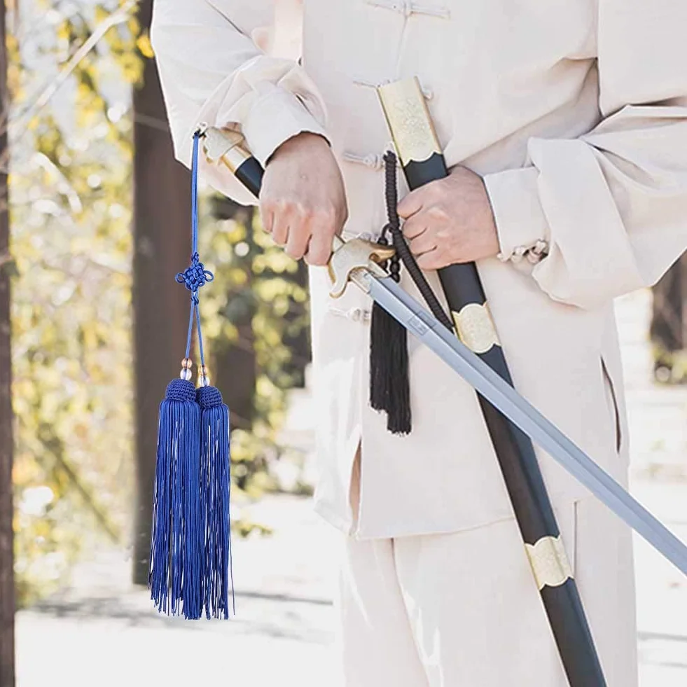 Zerodis Taiji Sword Tassel Kung Fu Akcesorium Krótki Styl Silk Materiał z 2 Kolorami do ćwiczeń Taiji i Dekoracji Brelingu (Królewski niebieski sztylet)