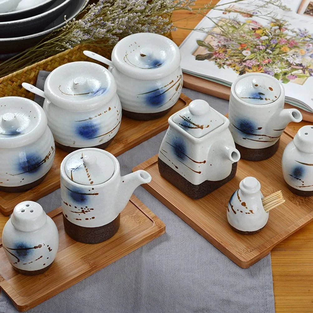 Pudełko na przyprawy Japoński ceramiczny słoik chili butelka pieprzu sushi zestaw słoik na przyprawy sól słoik na sól słodko-kwaśny garnek na sos sojowy słoik na cukier pojemnik do przechowywania