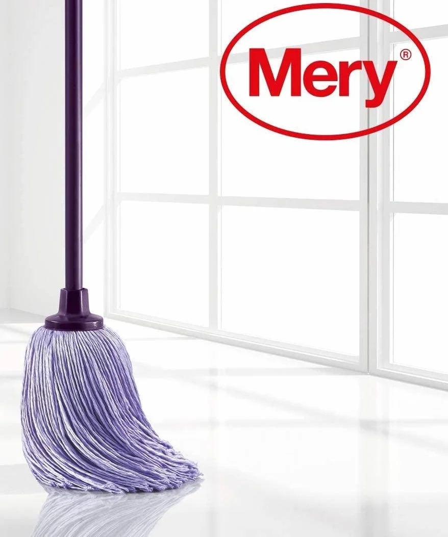 Mery | Mop z mikrofibry | Super chłonny mop | Bardzo duża głowica | Nie pozostawia śladów | Wykonany z krzyżem | Większa trwałość | Uniwersalny gwint | Kolor: liliowy, 22 cm