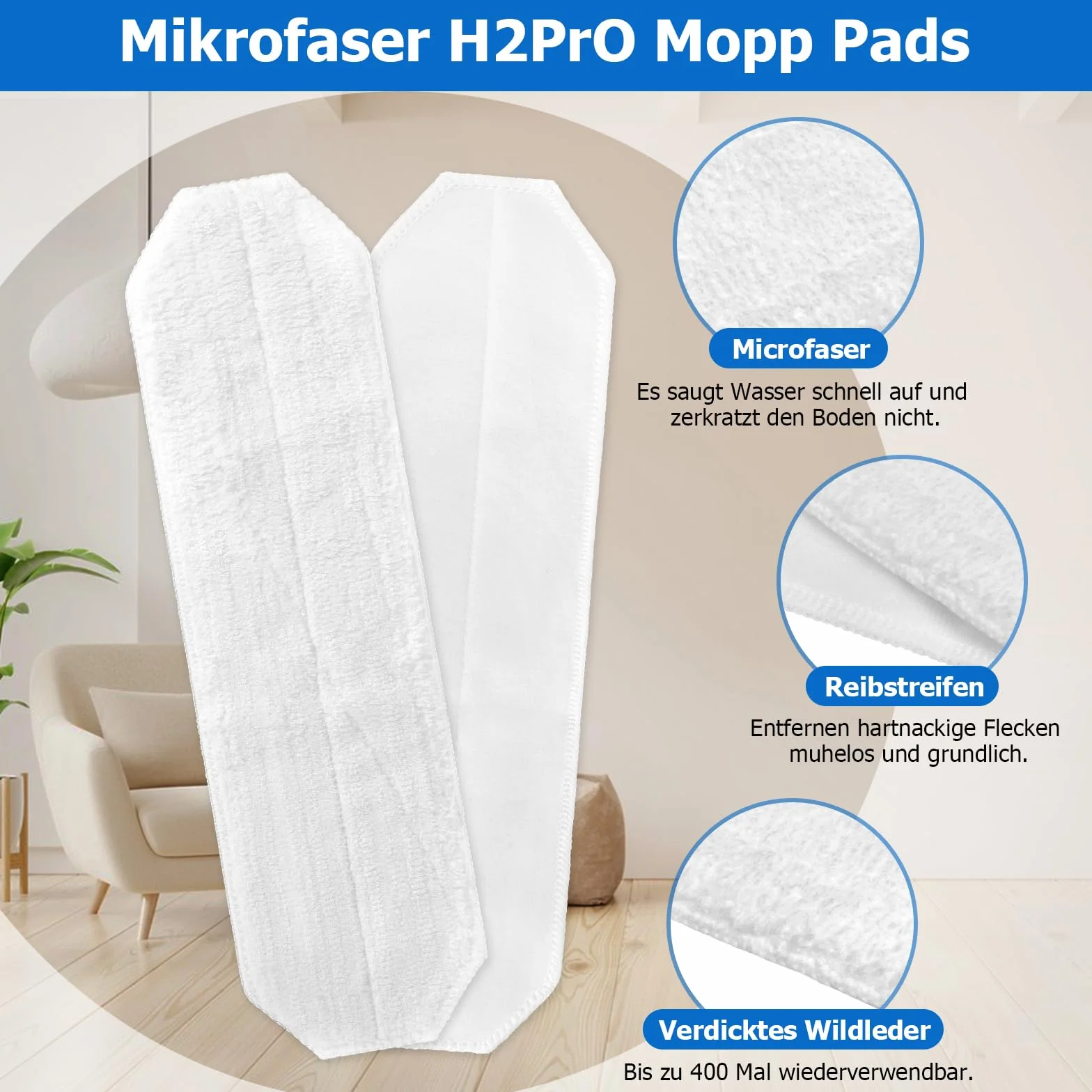 Pokrowce zamienne z mikrofibry do Vileda H2Pro i O-Cedar, 6 sztuk, uniwersalne do twardych podłóg