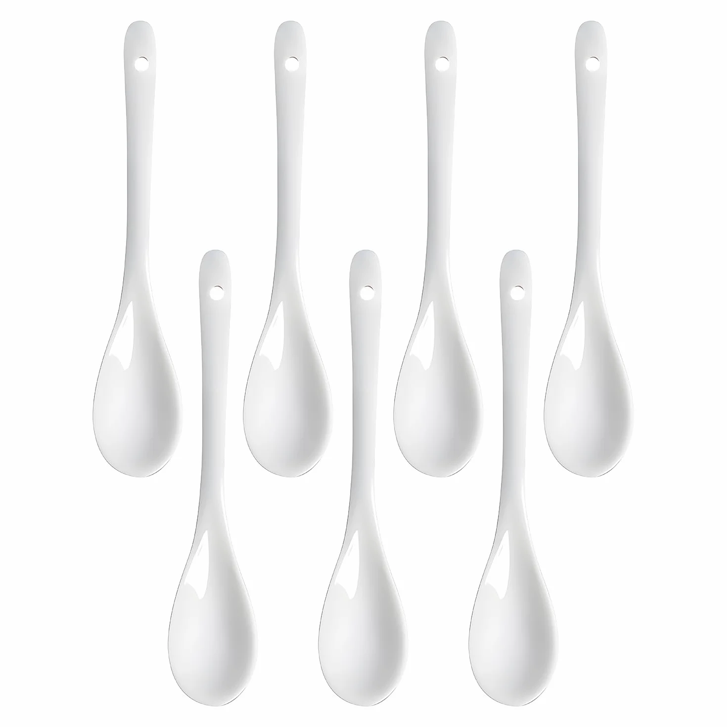 7 sztuk porcelanowych łyżeczek do jajek, 13 x 2,5 cm łyżka do zupy łyżeczka do kawy łyżeczka ceramiczna łyżeczka porcelanowa łyżeczka z długim uchwytem łyżka jadalna Wszechstronne łyżeczki do herbaty