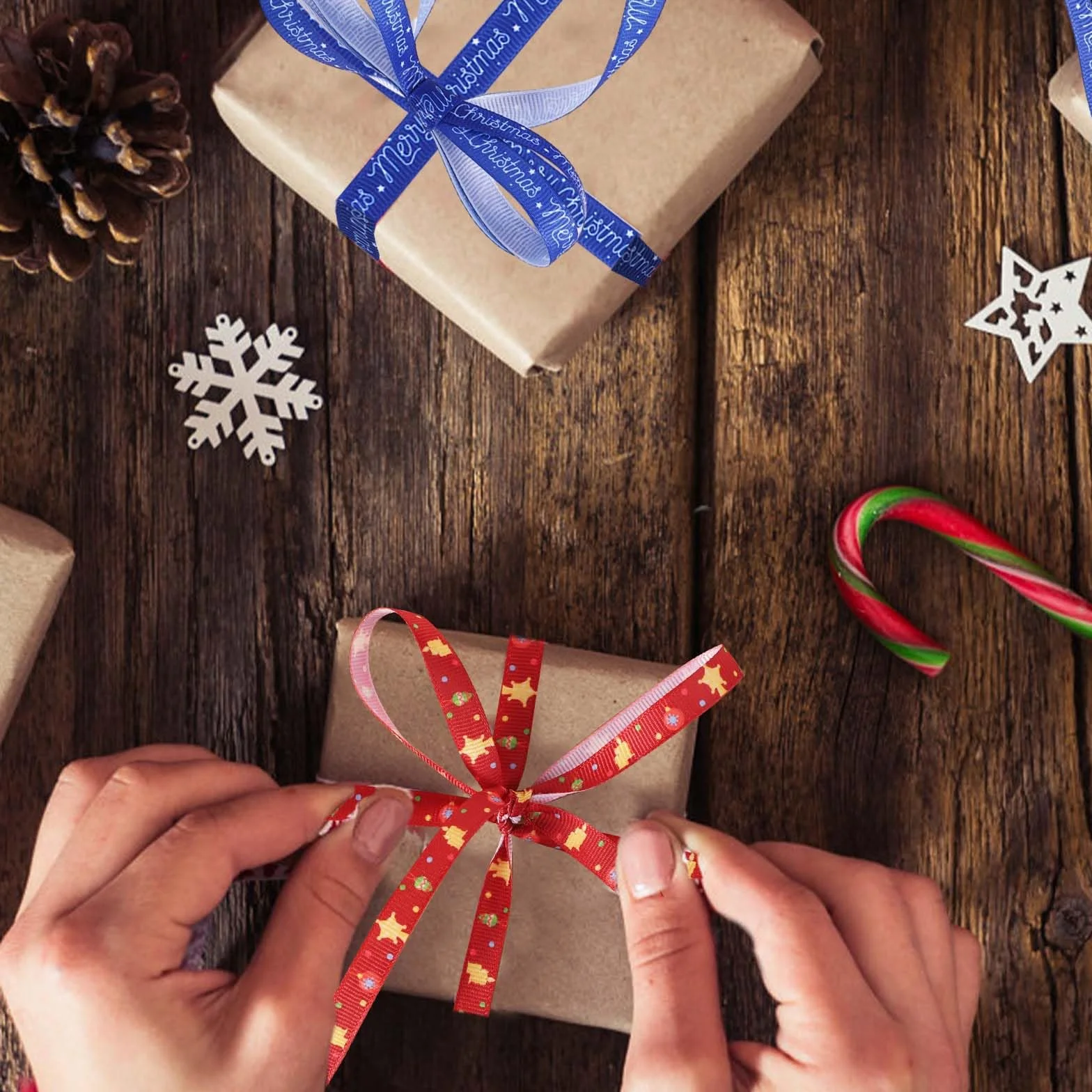 12 Rolek Wstazki Swiateczne, 4,5m Swiateczne Wstazki Dekoracyjne Swiateczna Wstazka z Drutem Wstazka Choinkowa Wstazka Swiateczna do Majsterkowania Opakowanie Dekoracja Festiwalowa (Styl 2)