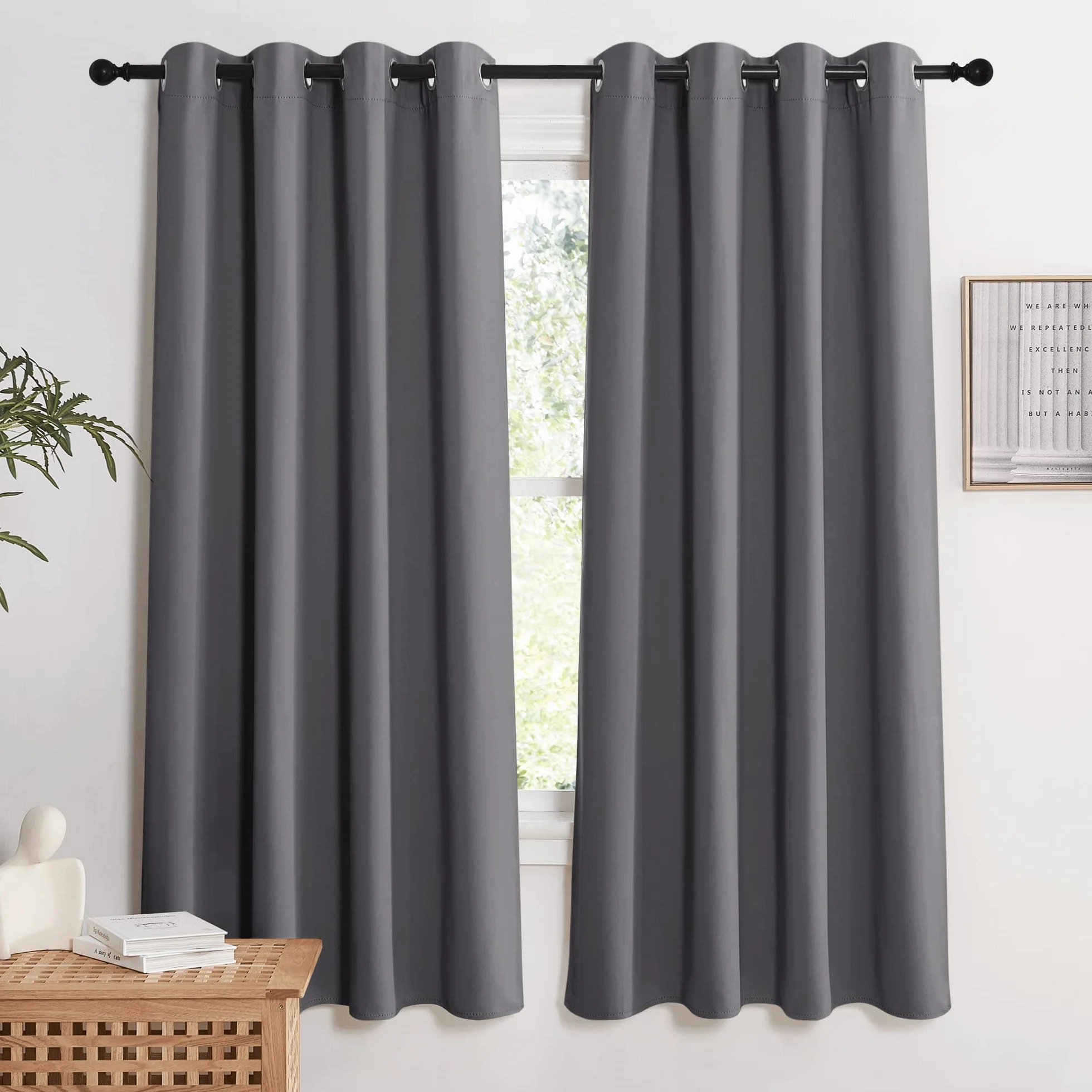 KGORGE Zasłona termiczna, ochrona przed zimnem, na przelotkach, zestaw 2 sztuk, 175 x 140 cm (wys. x szer.), krótkie, nieprzezroczyste zasłony do sypialni, zaciemniające, szare, zasłony zaciemniające