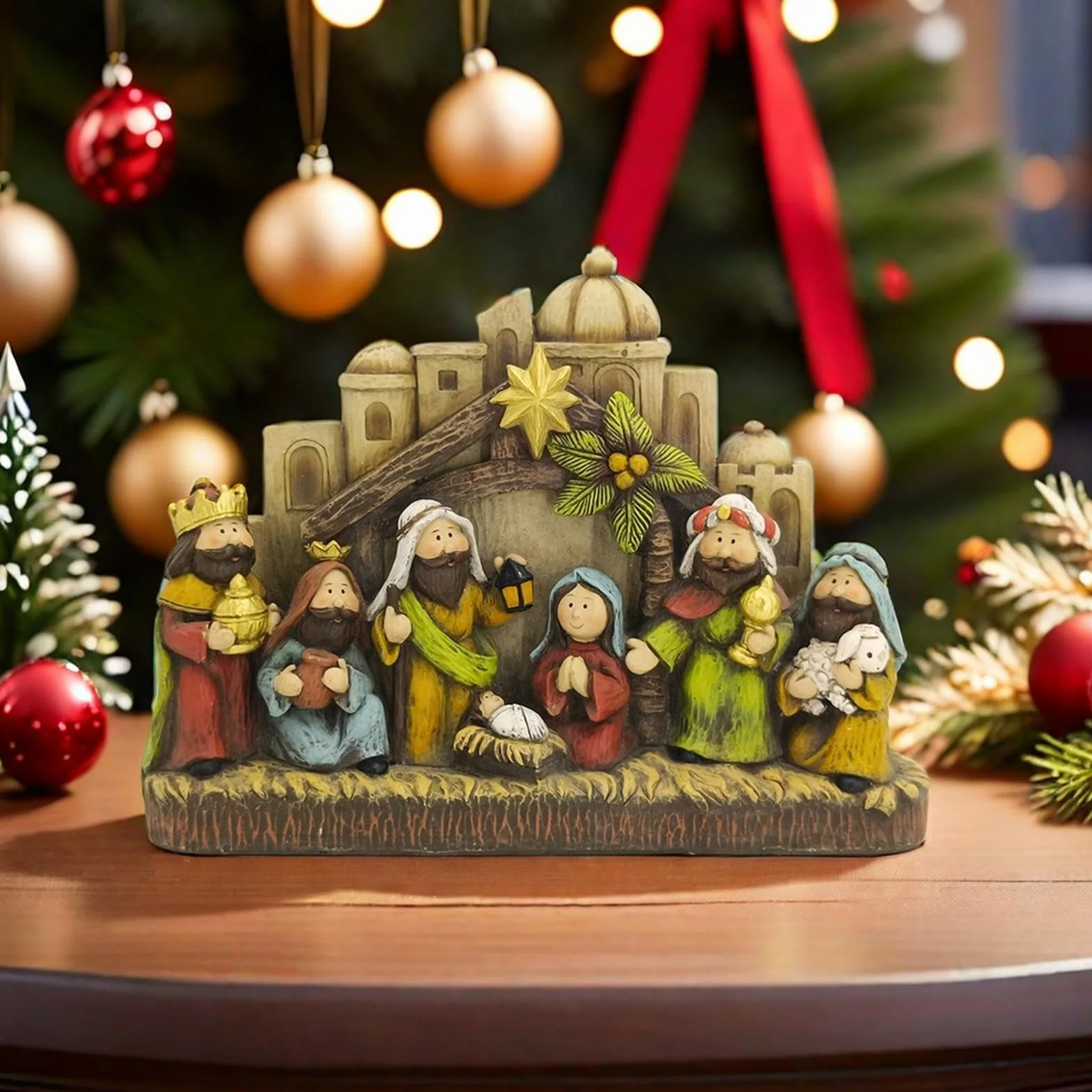 Figurki do szopki,figurki do szopki Klasyczne figurki z żywicy Dekoracja | Figurki do szopki Znakomity do szafki nocnej na biurko