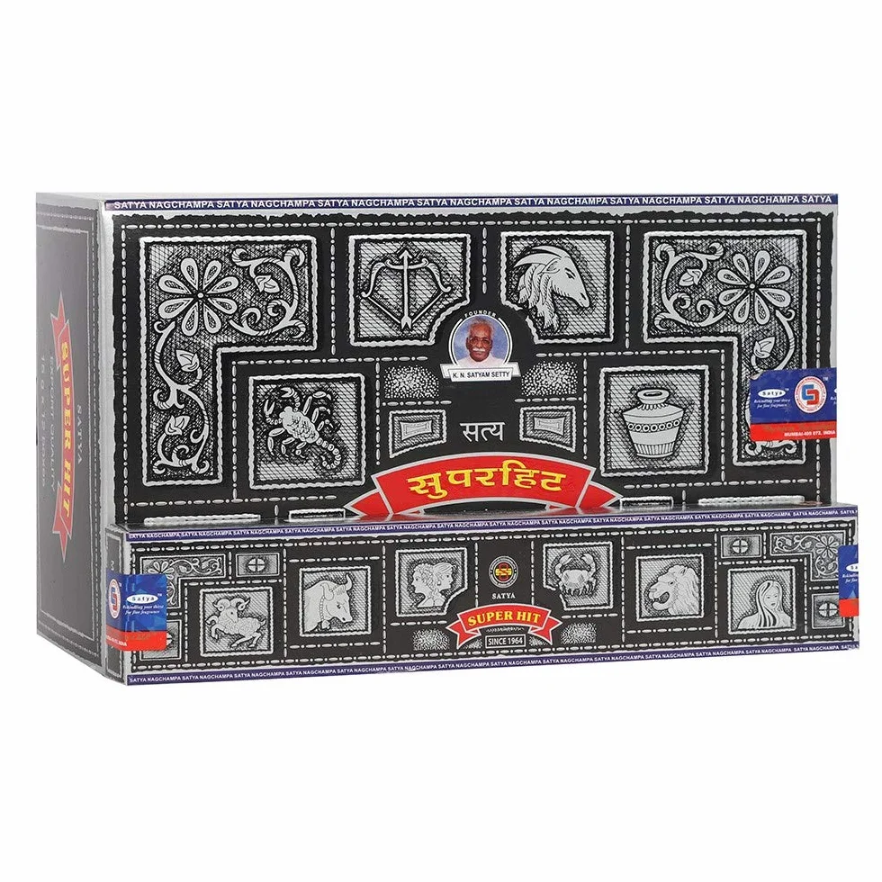 Satya Nag Champa Superhit kadzidełka (całe etui), czarne, pudełko 12 opakowań