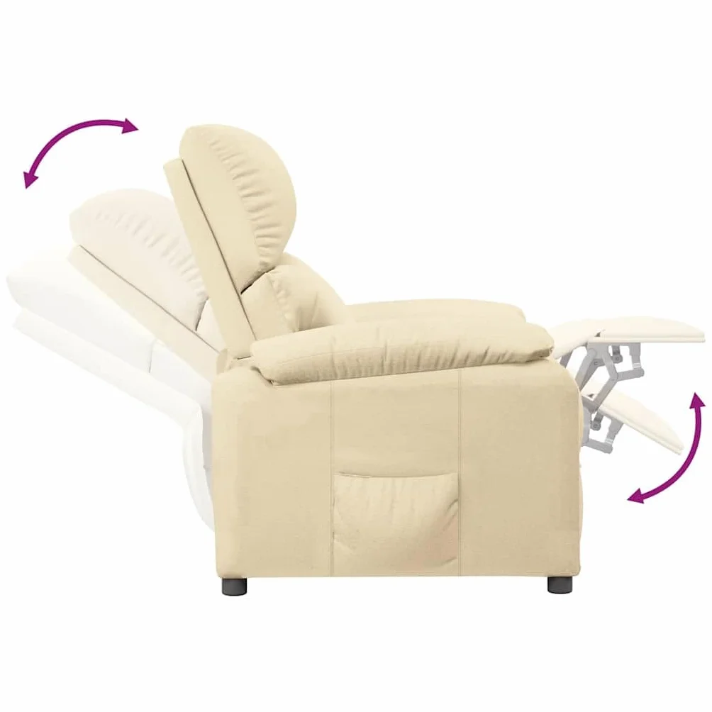 Fotel relaksacyjny w kolorze kremowym, z regulowanym oparciem i podnóżkiem, ergonomiczny fotel z tapicerką i drewnianym metalowym stelażem, do salonu, wypoczynku, biura i relaksującej pozycji