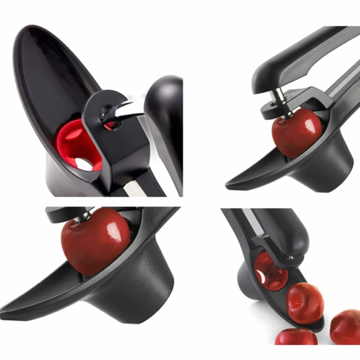 Cherry Pitter Tool, przenośny przyrząd do usuwania rdzenia wiśniowego z blokadą przestrzeni, stal nierdzewna (czarny)