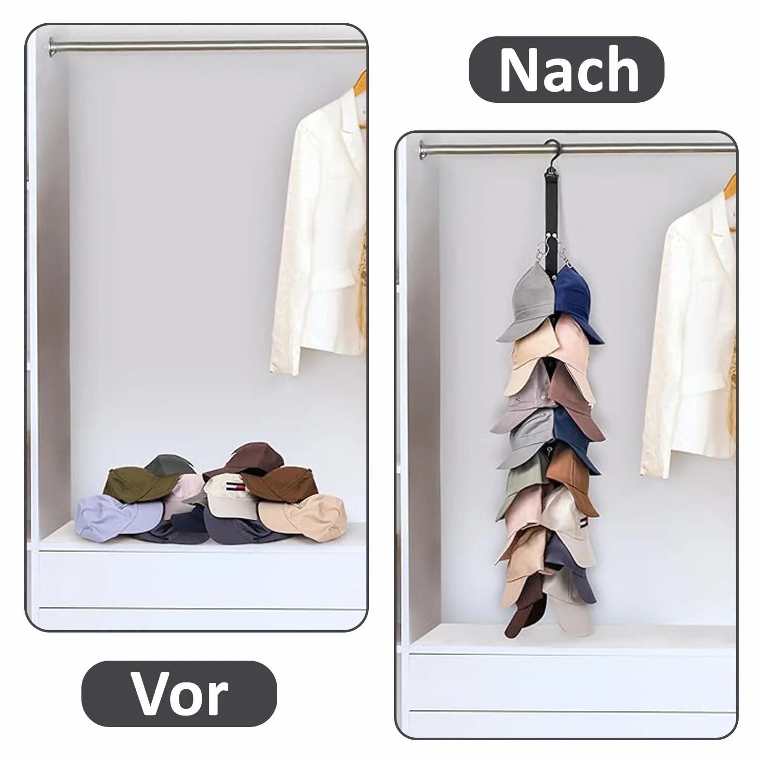 Uchwyt na czapki ścienny z 16 klipsami organizer