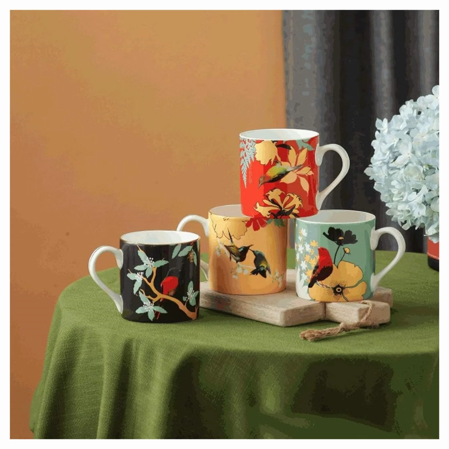 Kubek Kubek z porcelany kostnej ręcznie malowany kubek do kawy, 250ML kreatywna filiżanka do kawy w stylu chińskim, wielofunkcyjny kubek do napojów ze złotym rysunkiem Kawiarnia (Color : Green)
